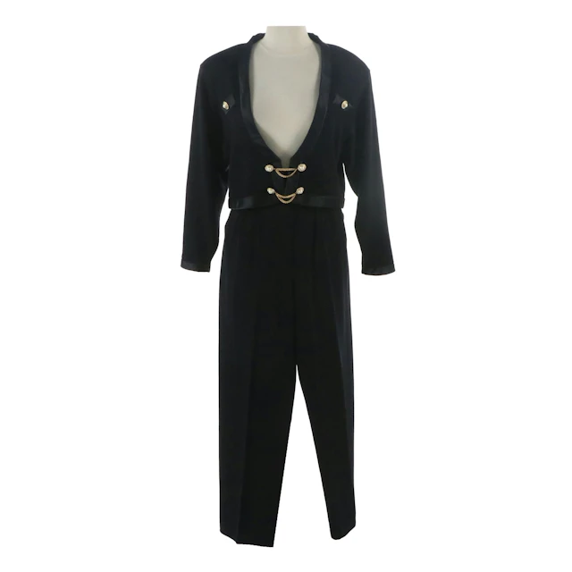 Vintage St. John Cropped Chain Cardigan and Pleated Pants in Black Wool Knit