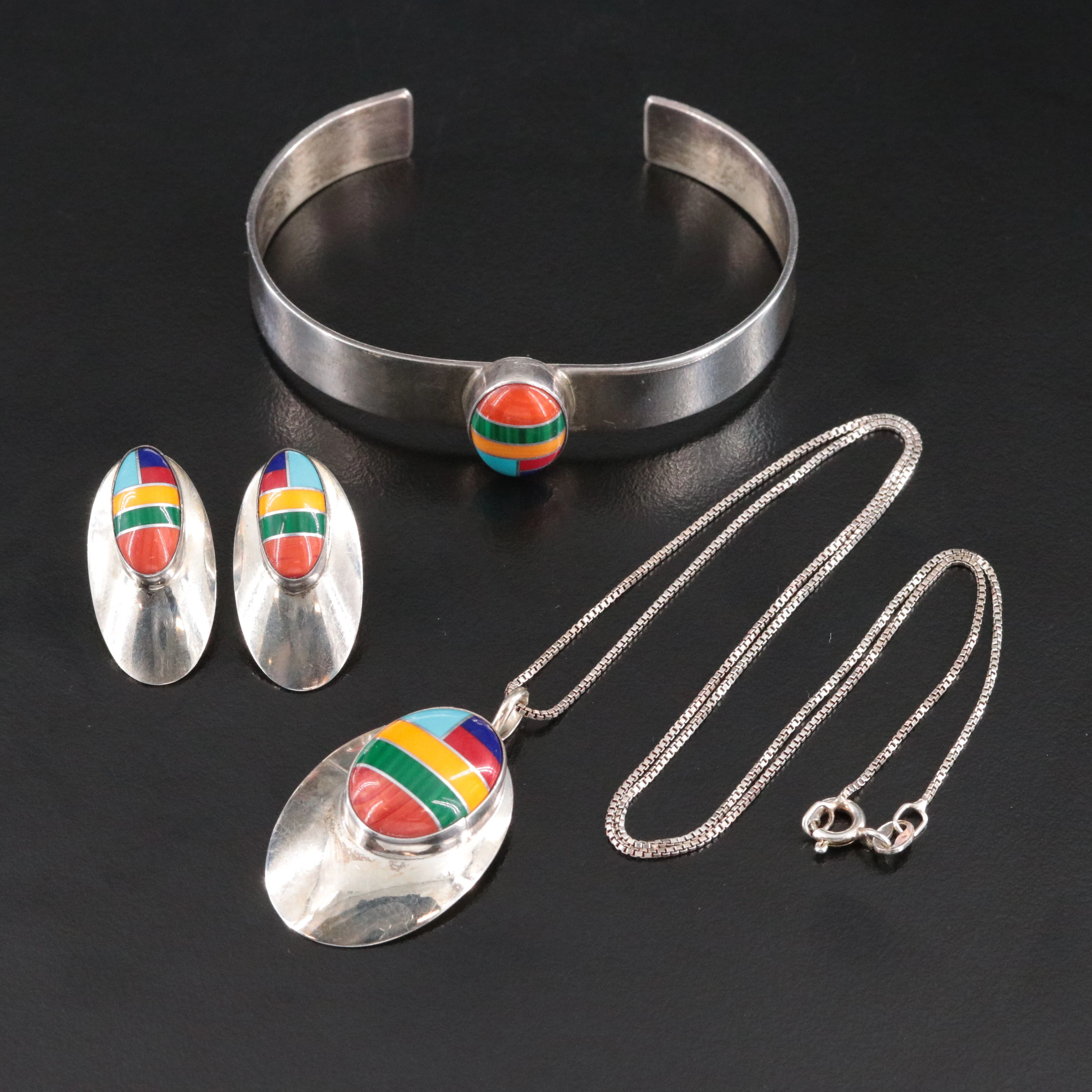 Southwestern Sterling Resin Inlay Jewelry Set