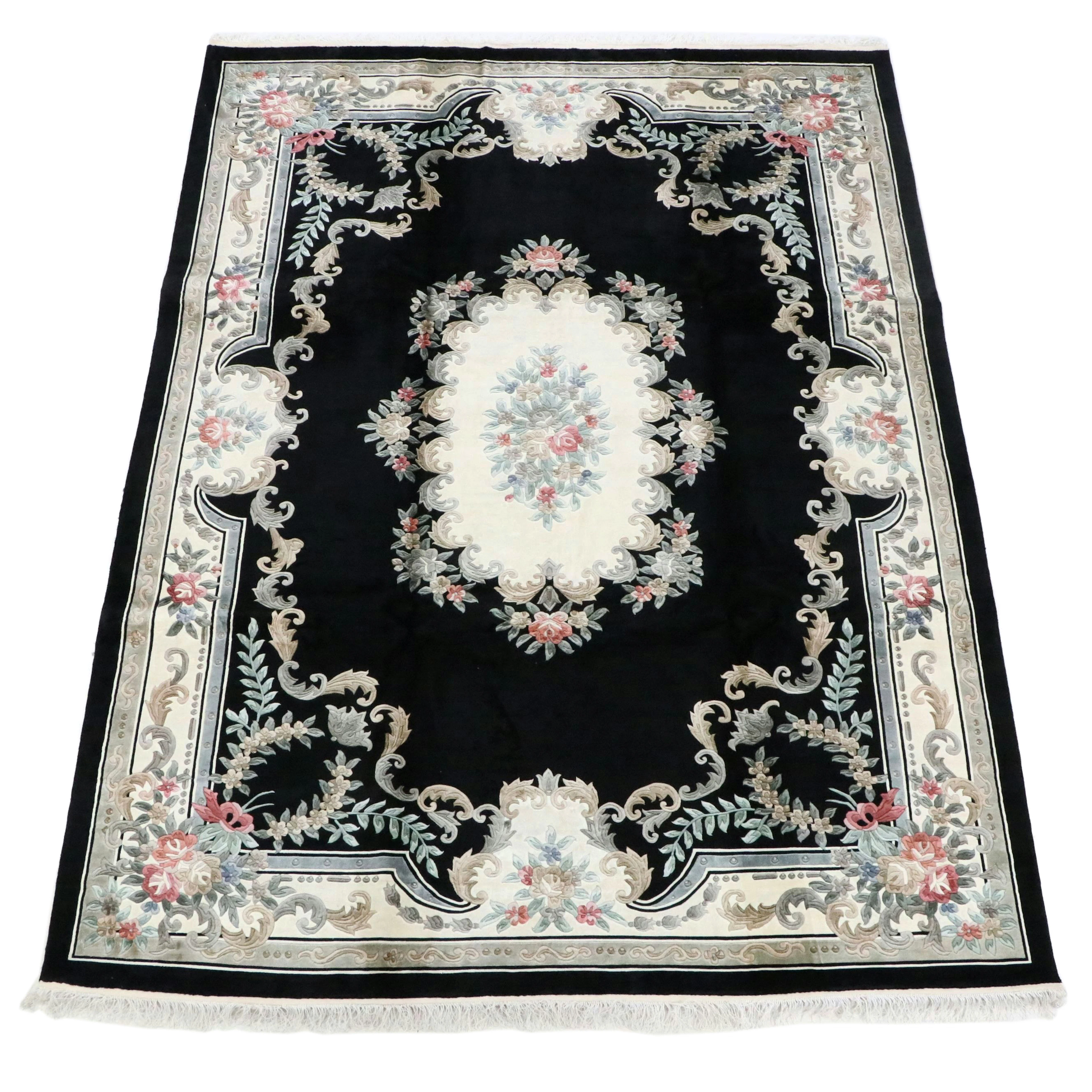8'11 x 12'4 Hand-Knotted Carved Sino-French Aubusson Style Art Silk Area Rug