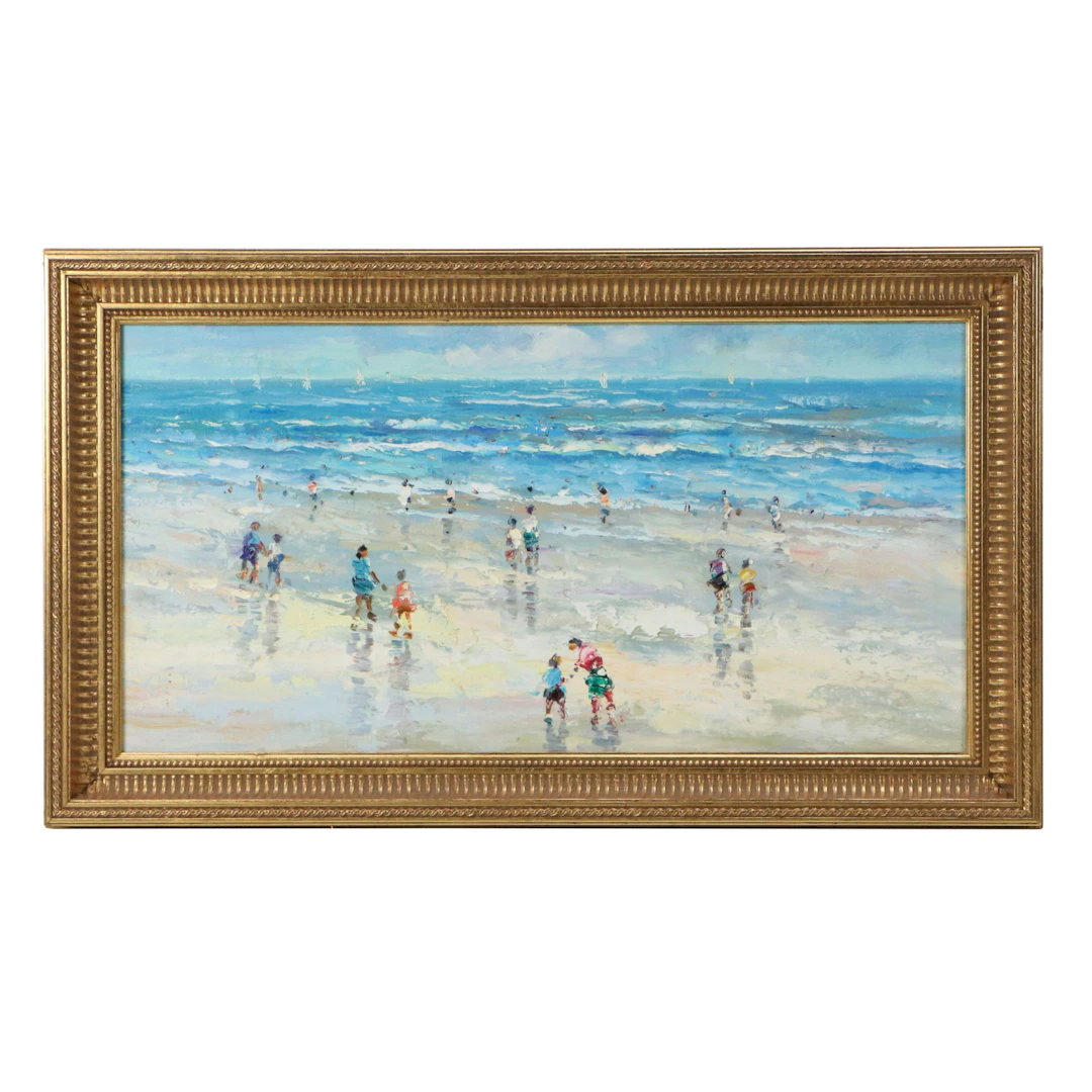 Impressionist Style Landscape Oil Painting of Beach Scene