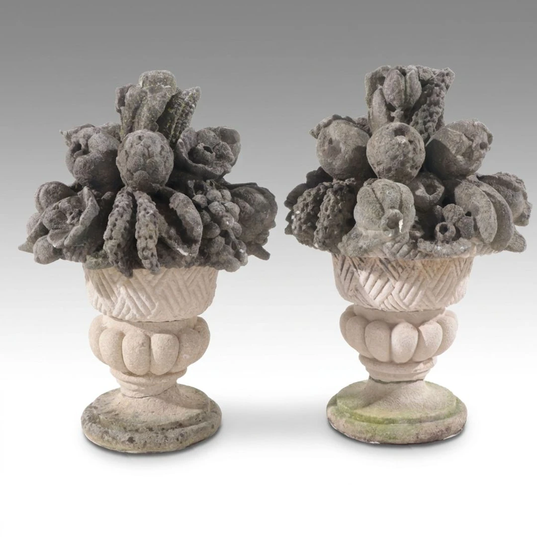 Stone Bouquet Garden Statue Pair