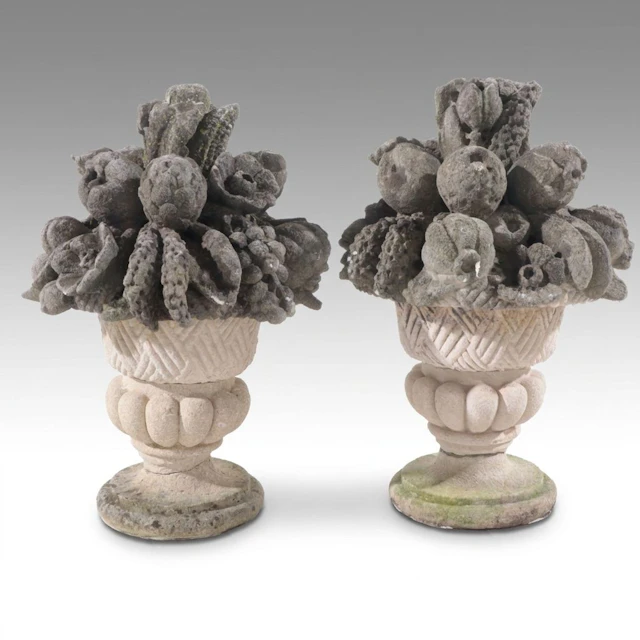 Stone Bouquet Garden Statue Pair