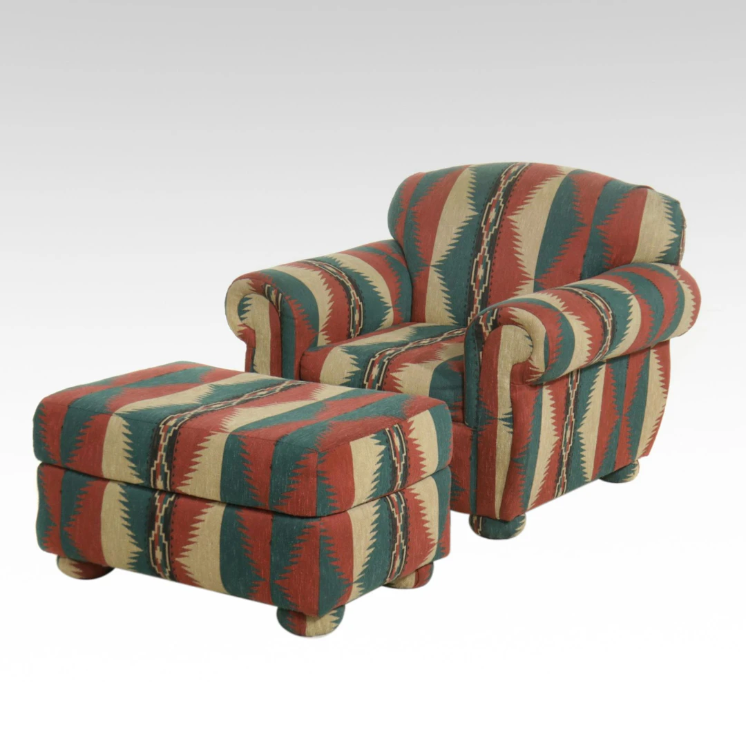 Lounge Chair and Ottoman with Southwestern Style Upholstery, Late 20th Century