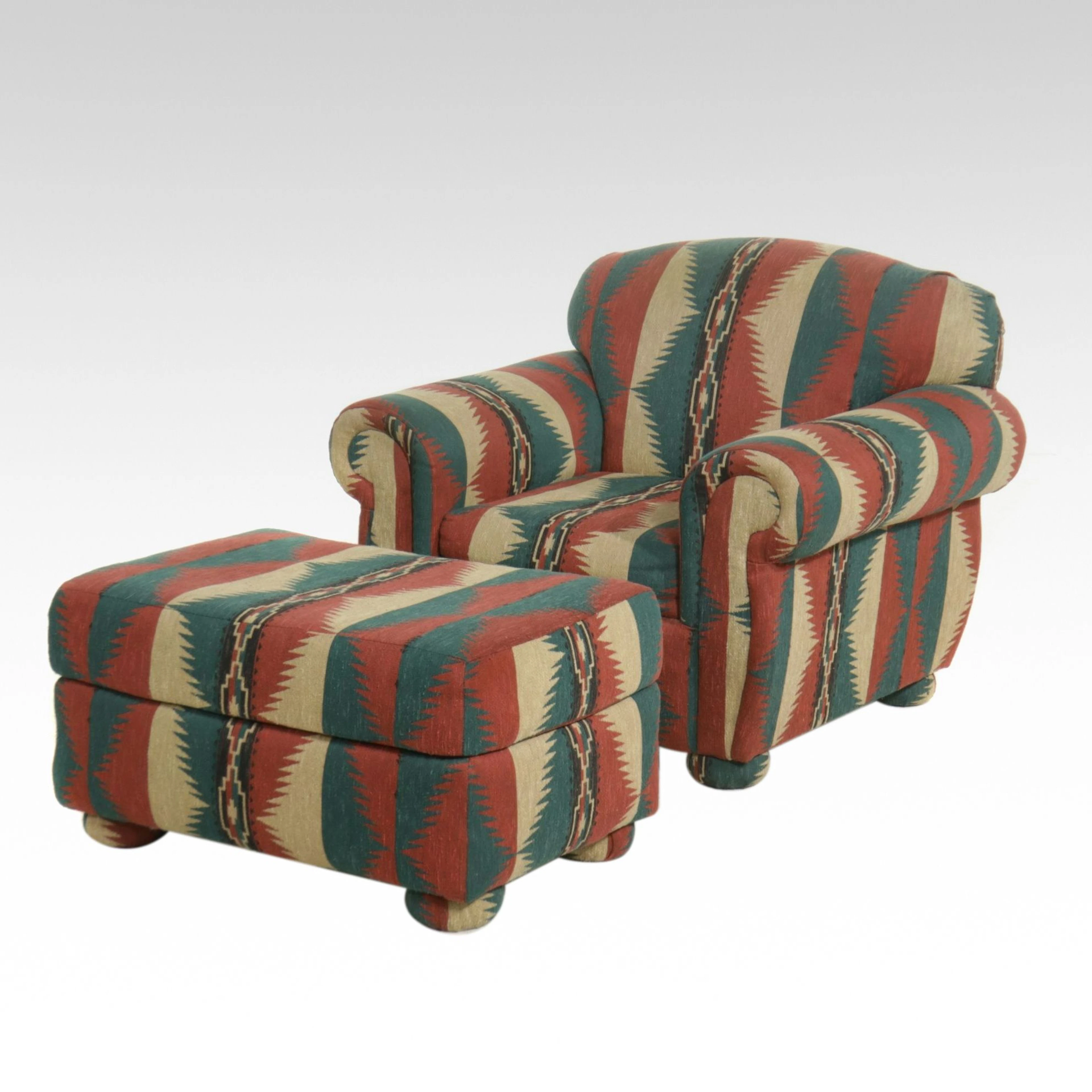 Lounge Chair and Ottoman with Southwestern Style Upholstery, Late 20th Century