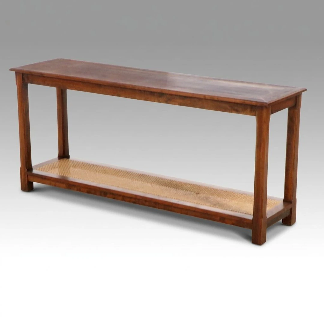 Traditional Style Wood Console Table with Caned Shelf