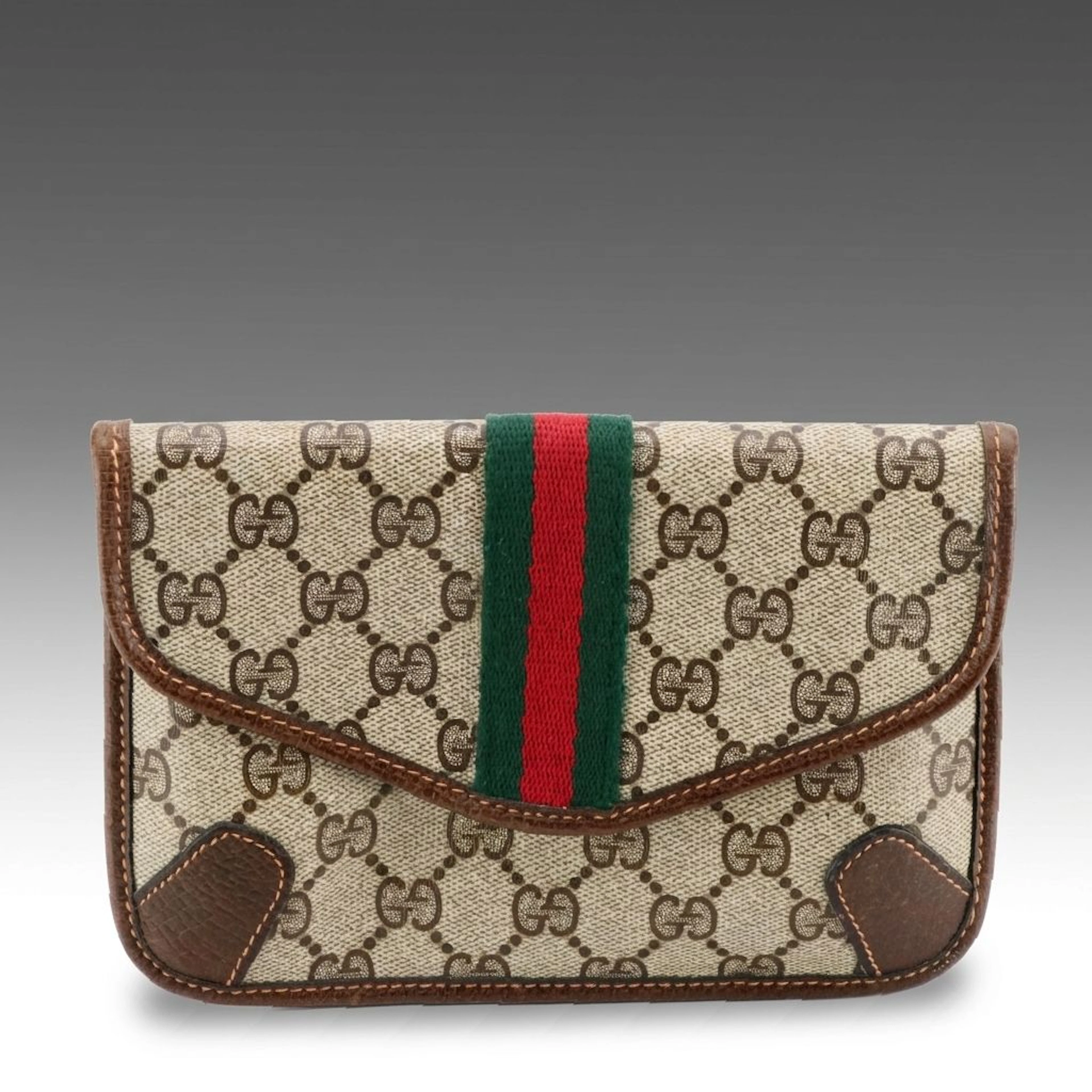 Gucci Web Stripe Pochette Clutch in GG Supreme Canvas, Vintage