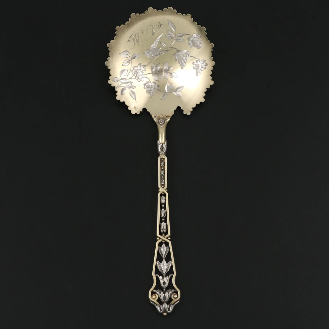French Gilt 800 Silver Openwork Handled Lily of the Valley Server