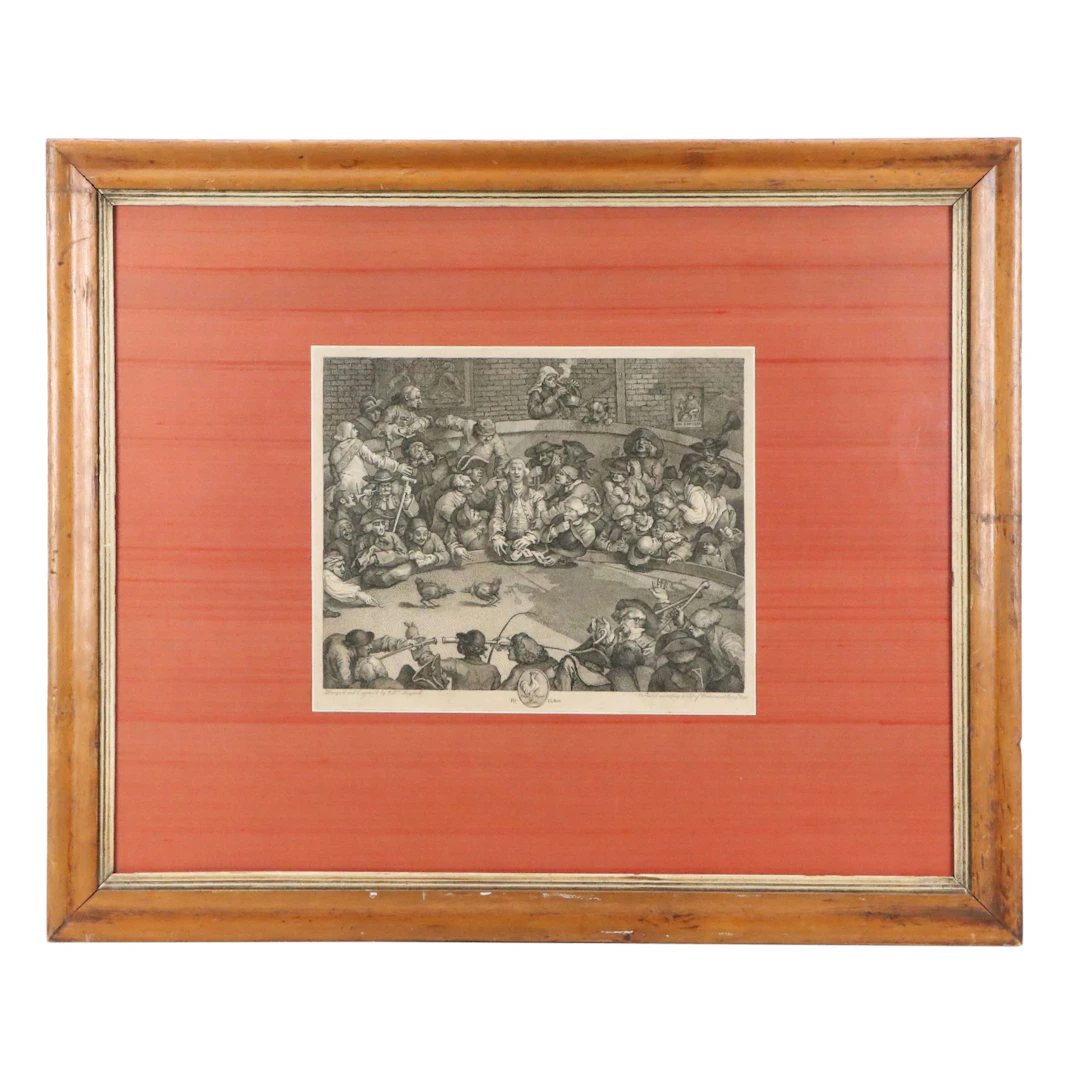 William Hogarth Engraving of Cock Fight "Pit Ticket," 1759