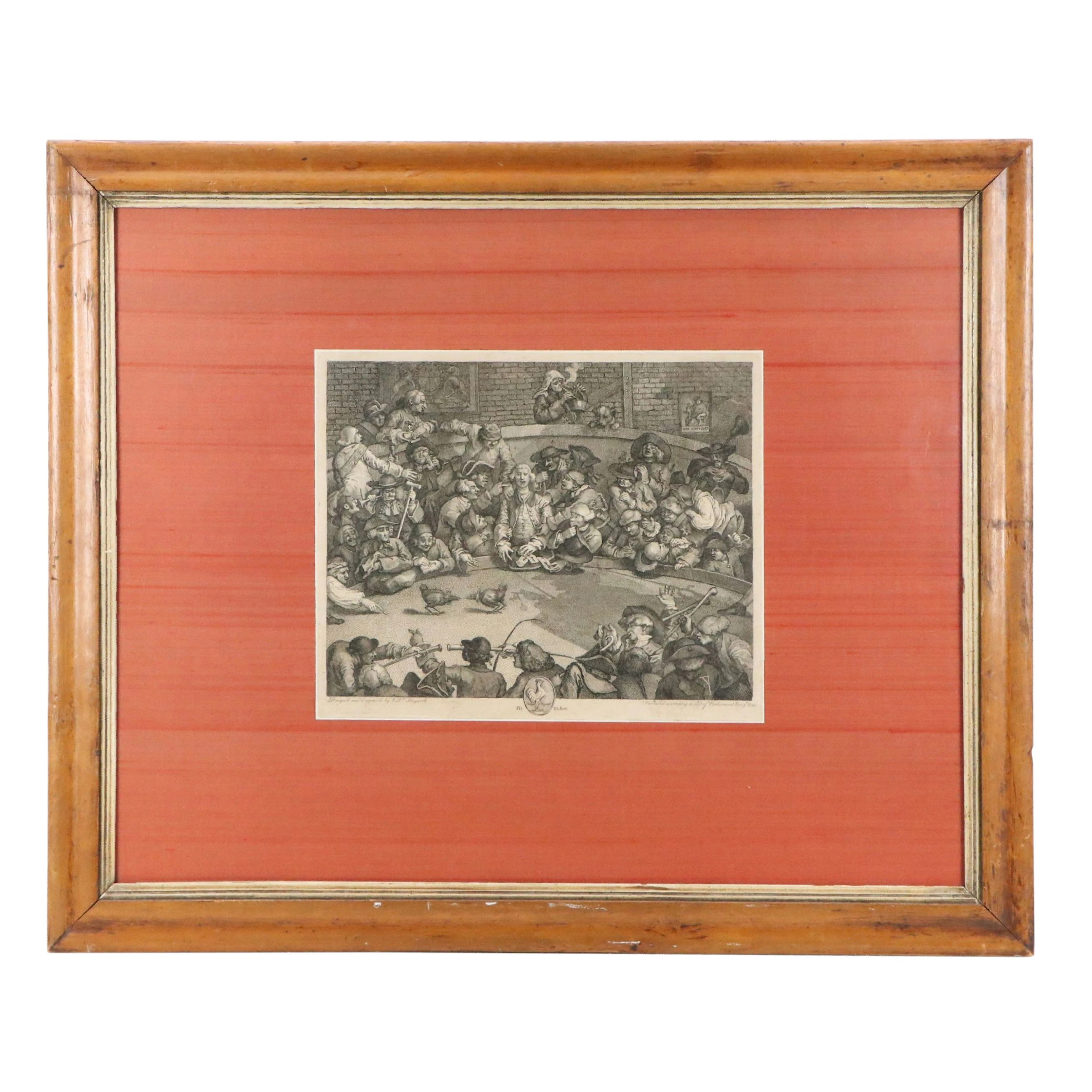 William Hogarth Engraving of Cock Fight "Pit Ticket," 1759