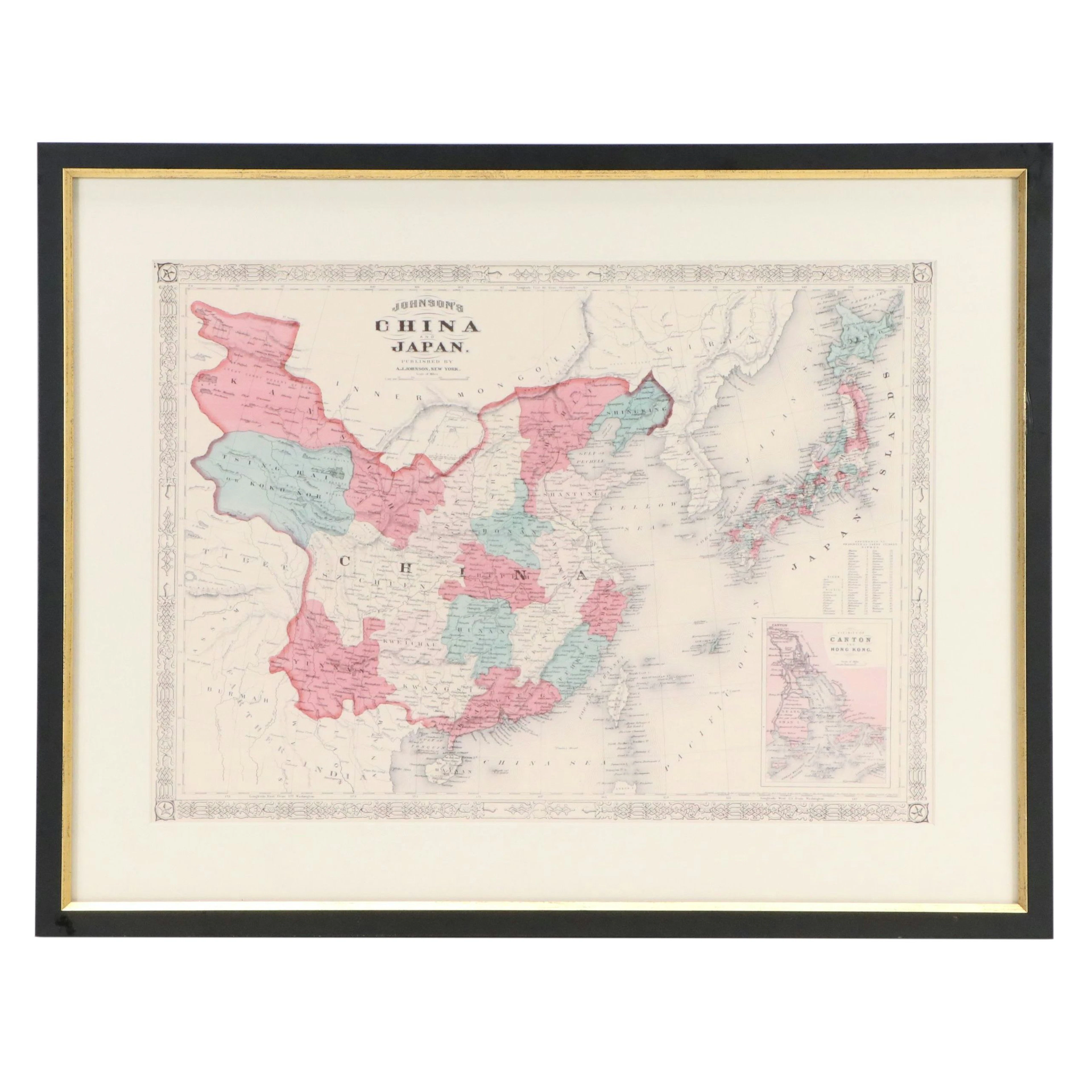Digital Print of Map After A.J. Johnson "China and Japan," 21st Century