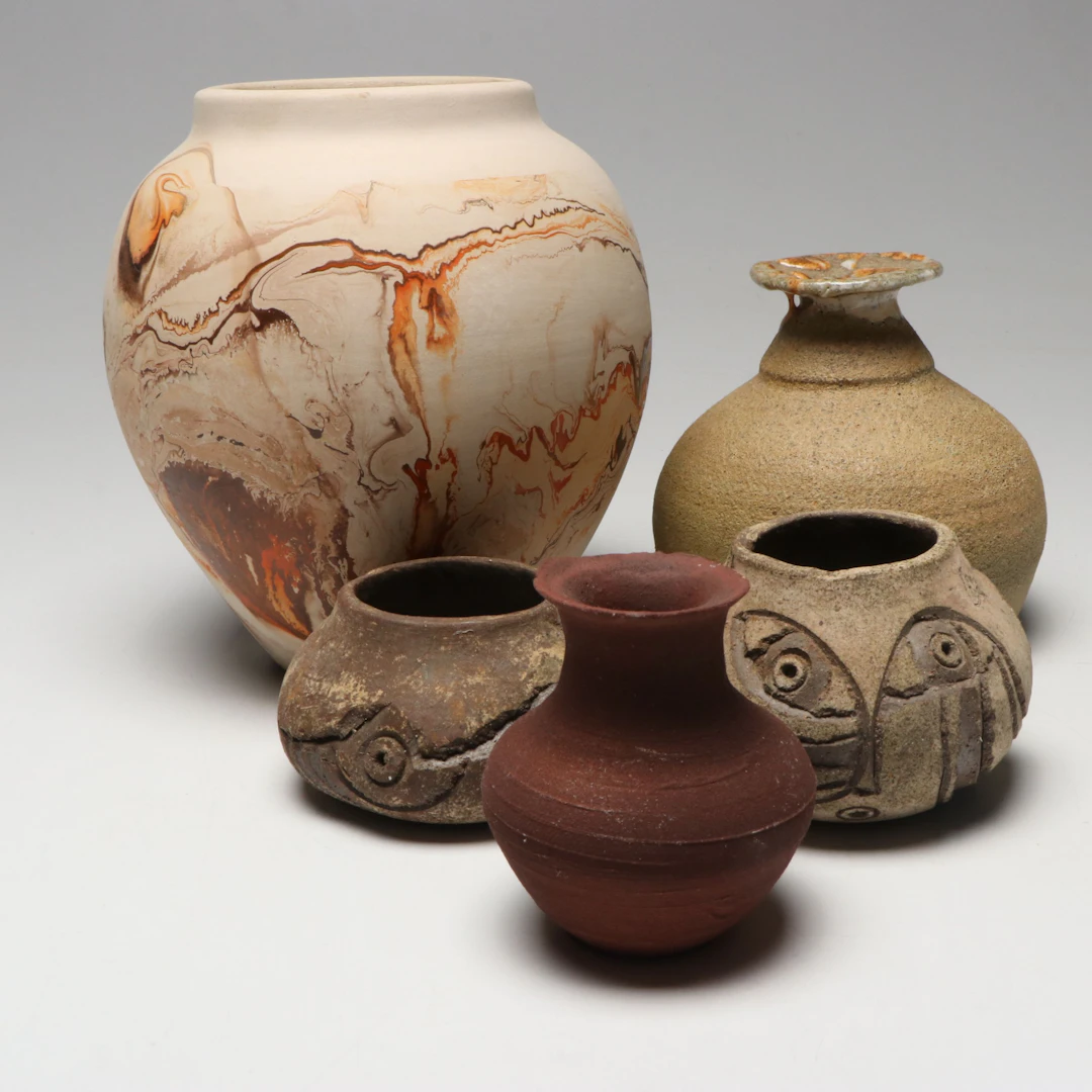 Nemadji Pottery Marbled Ceramic Vase with More Art Pottery Vases