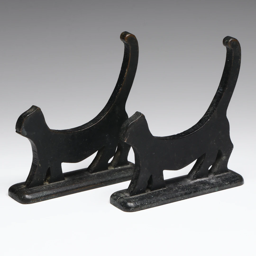 Antique Black Cat Cast Iron Bookends or Boot Scrapers
