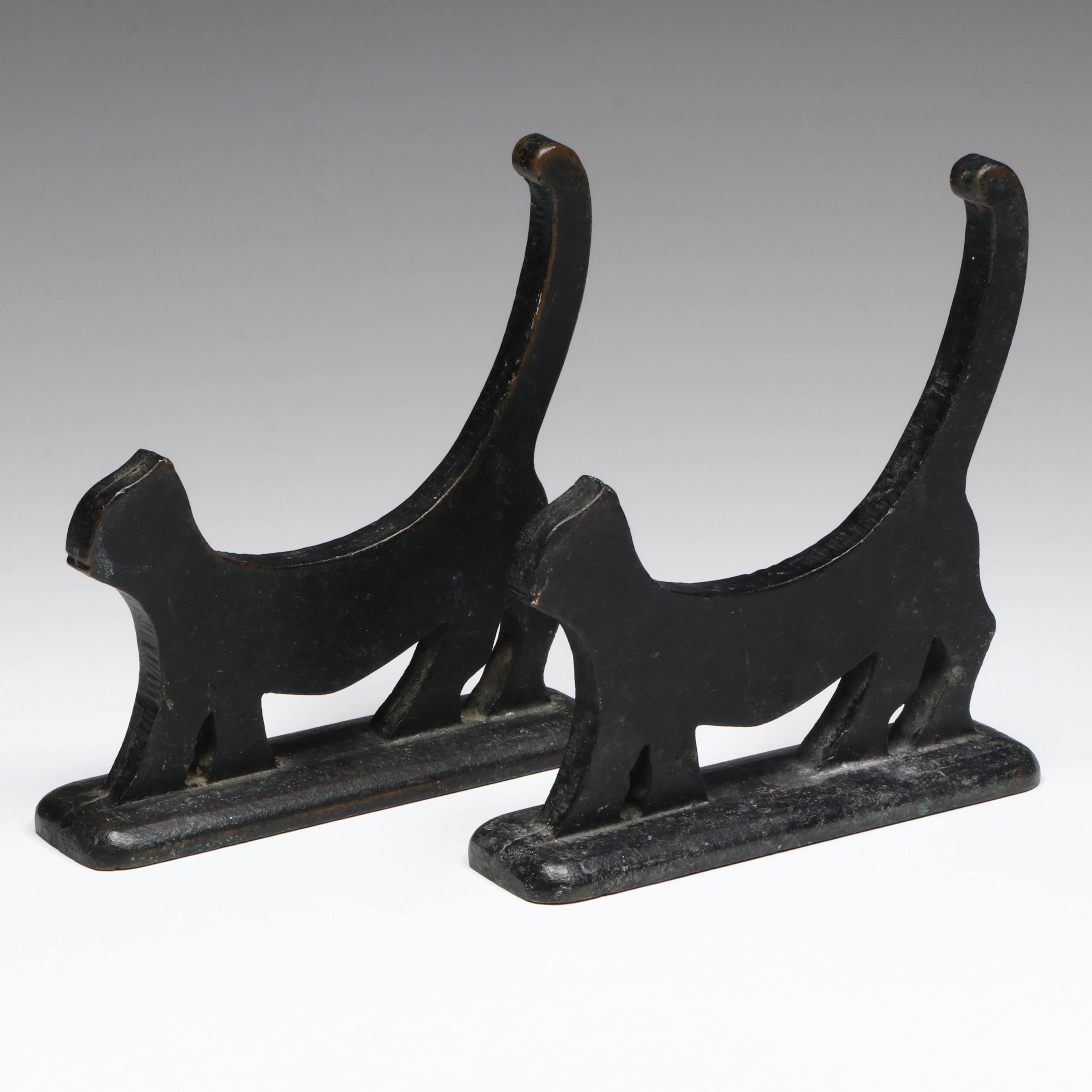 Antique Black Cat Cast Iron Bookends or Boot Scrapers