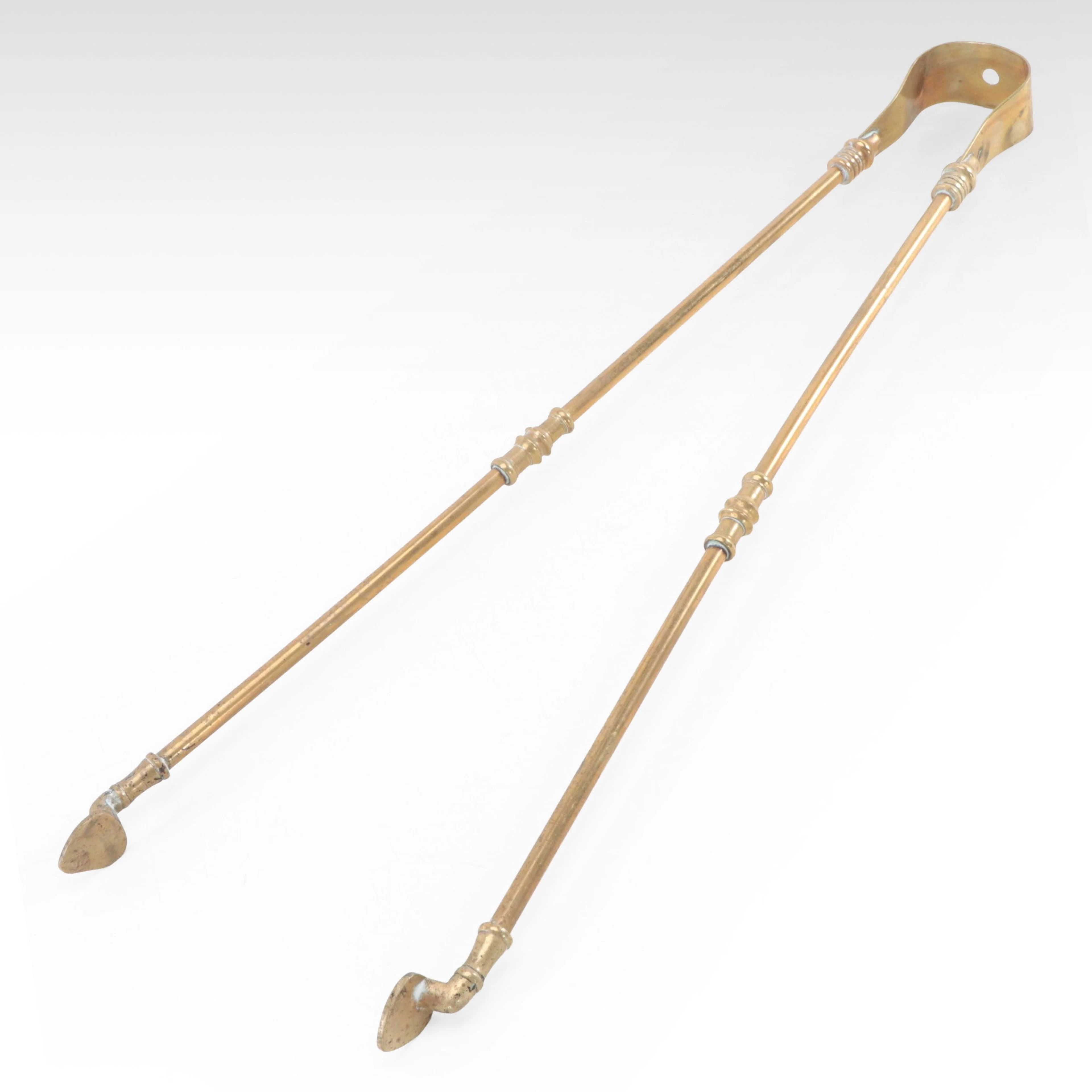 Victorian Ornate Brass Fireplace Tongs, Late 19th/Early 20th Century