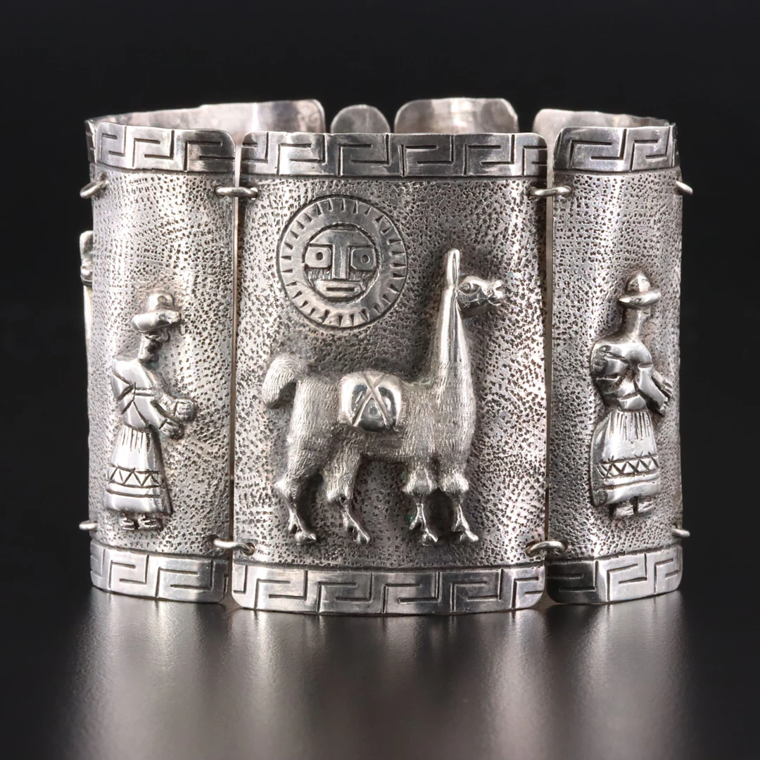South American 900 Silver Panel Storyteller Bracelet