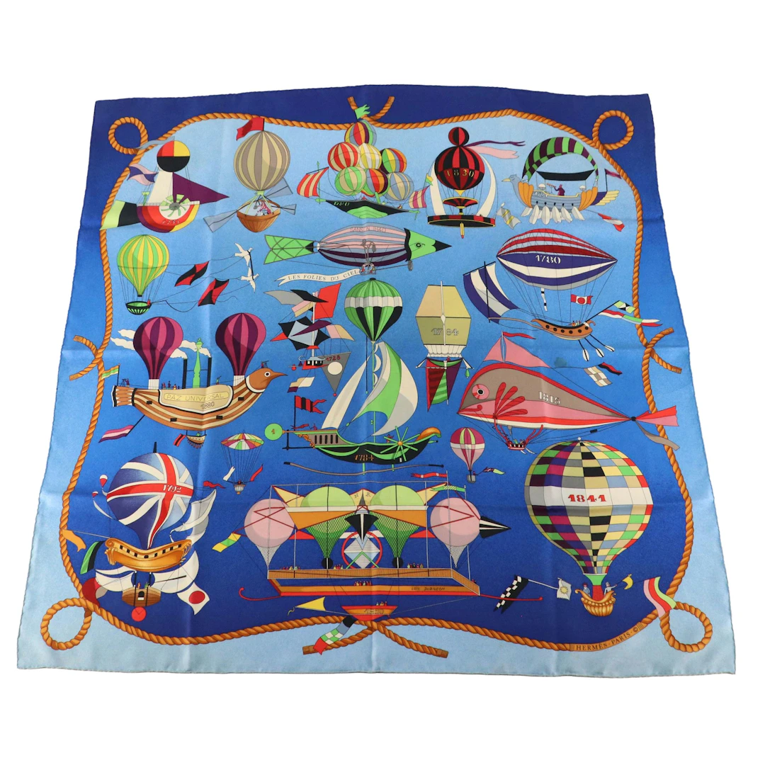 Hermès "Les Folies du Ciel" Scarf 90 in Silk Twill