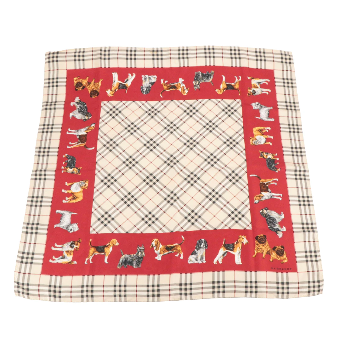 Burberry Nova Check and Dog Printed Scarf in Silk Twill