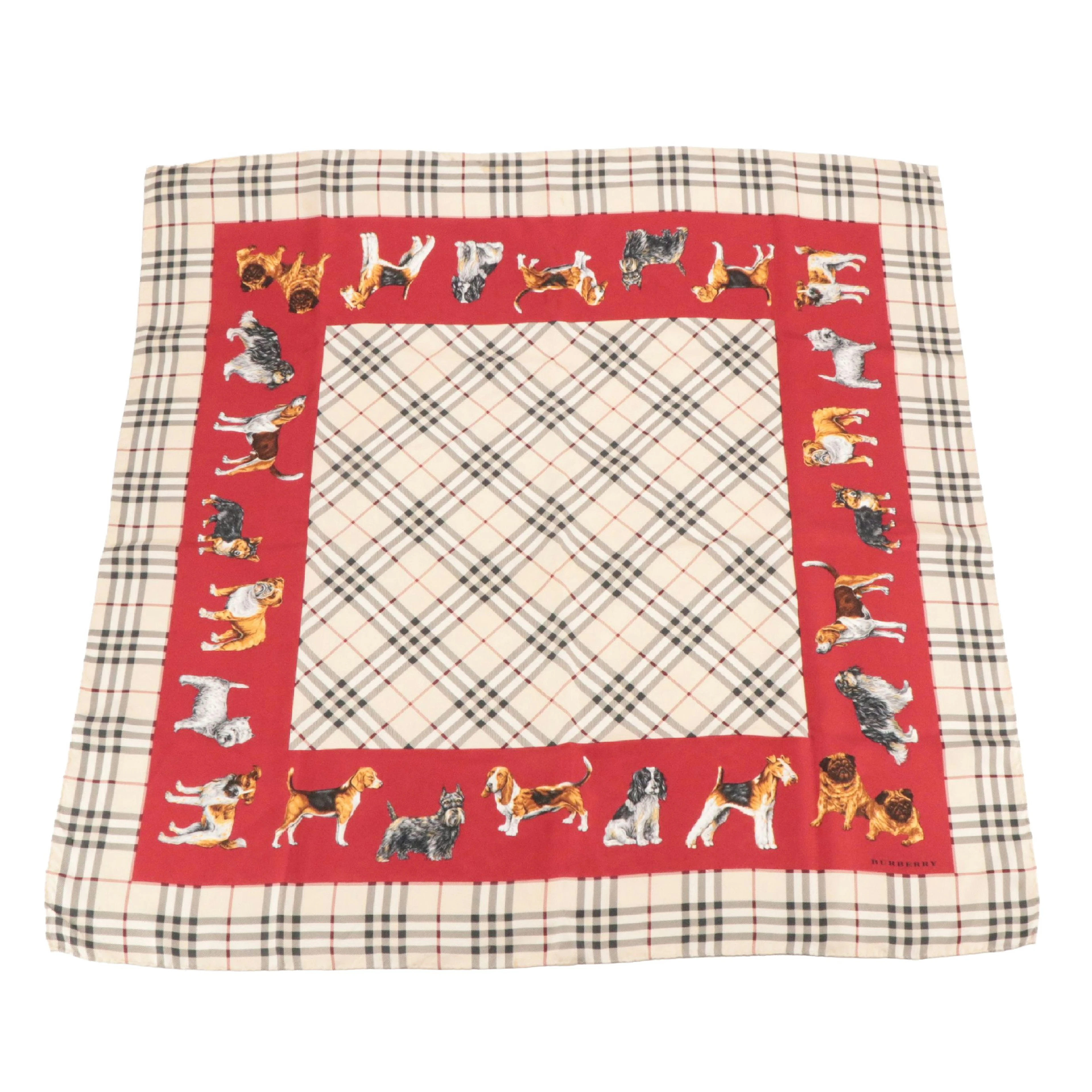 Burberry Nova Check and Dog Printed Scarf in Silk Twill
