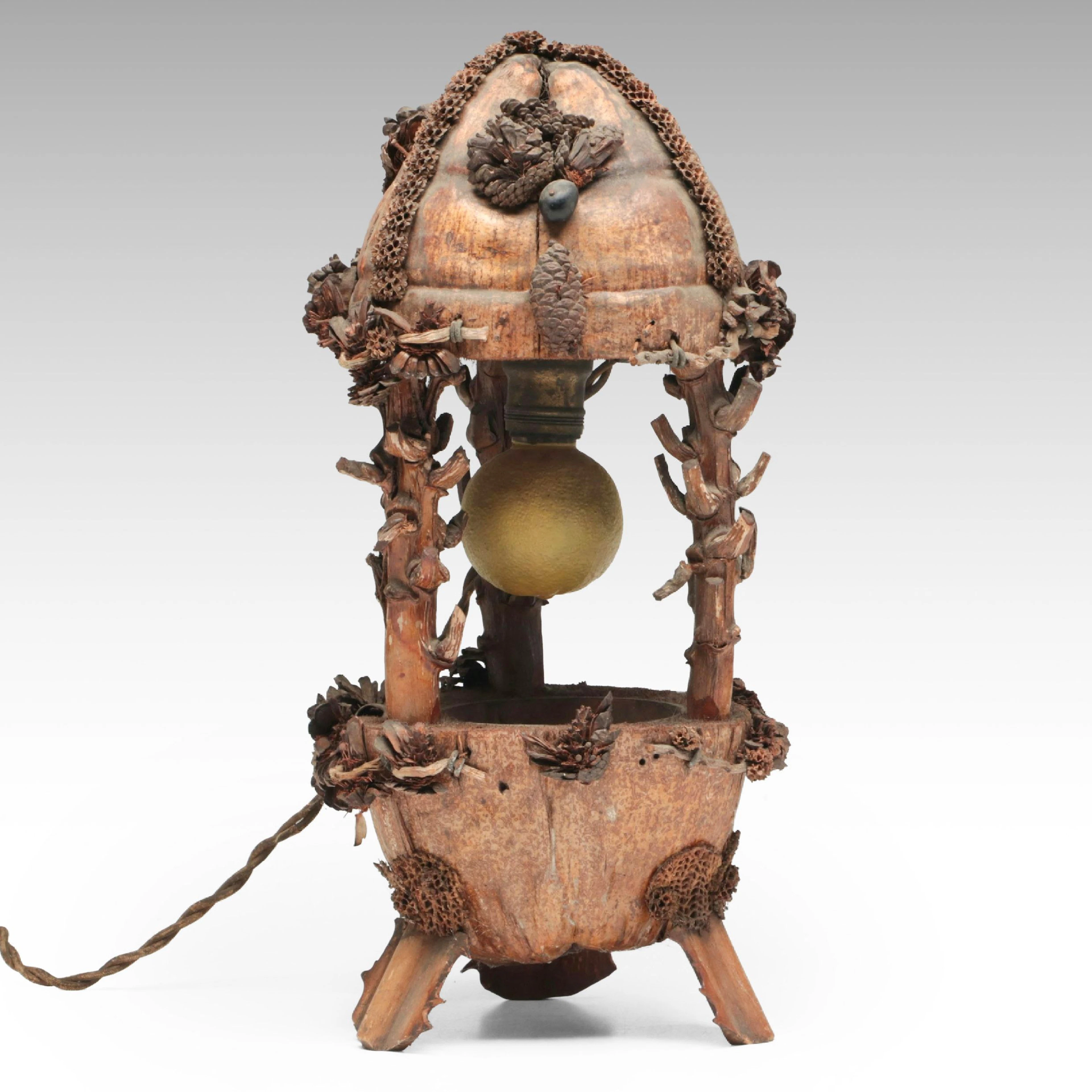 Rustic Handcrafted Wood Table Lamp, Vintage