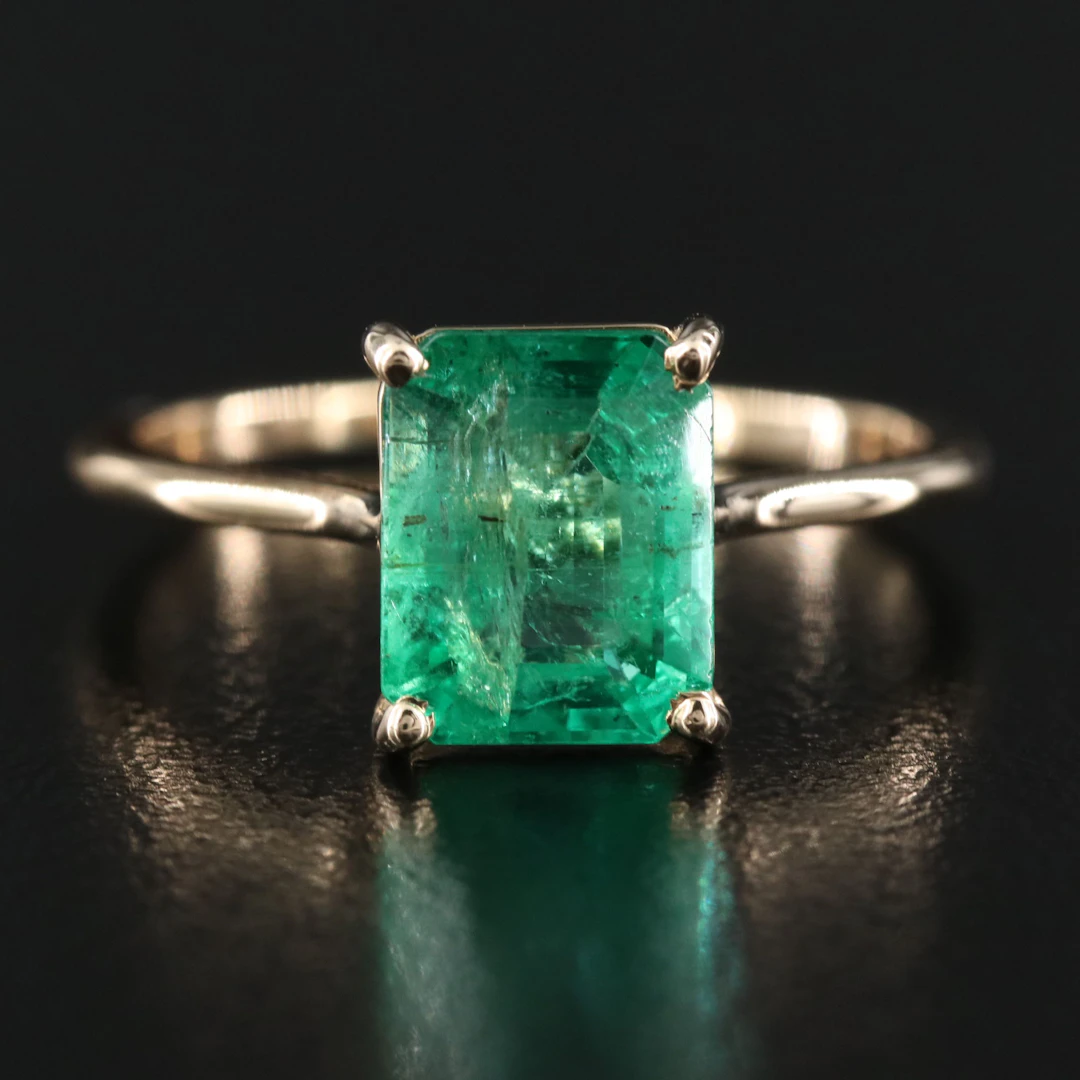 14K 2.16 CT Emerald Solitaire Ring with GIA Report