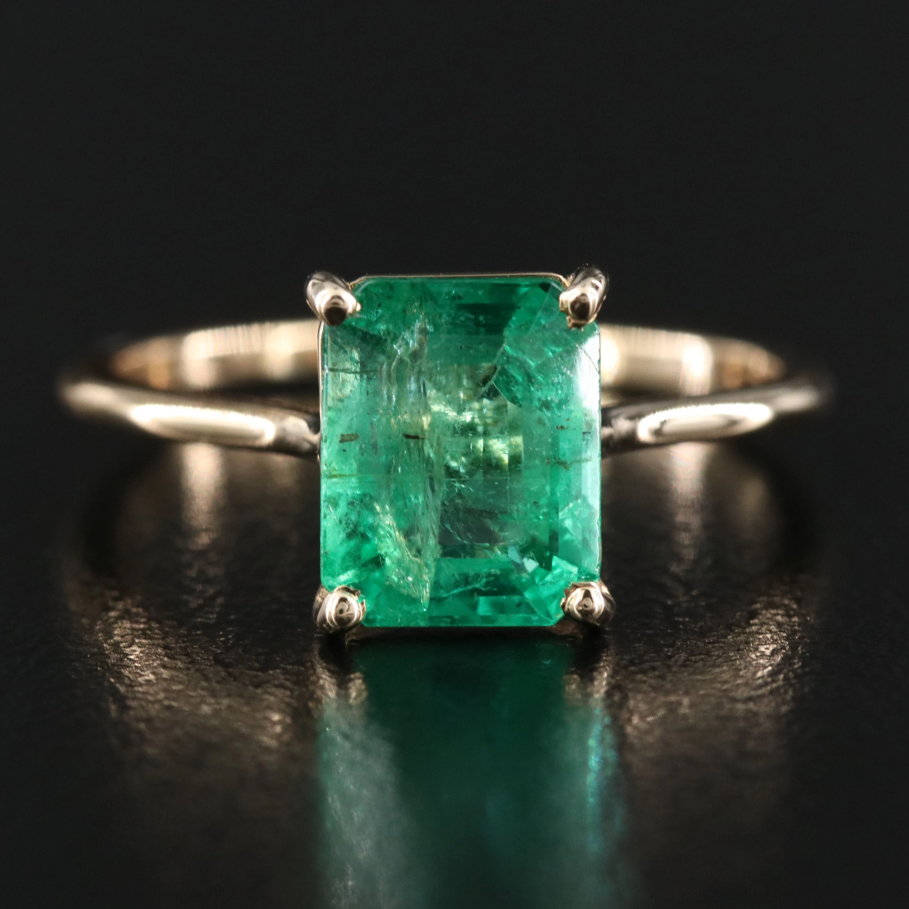 14K 2.16 CT Emerald Solitaire Ring with GIA Report