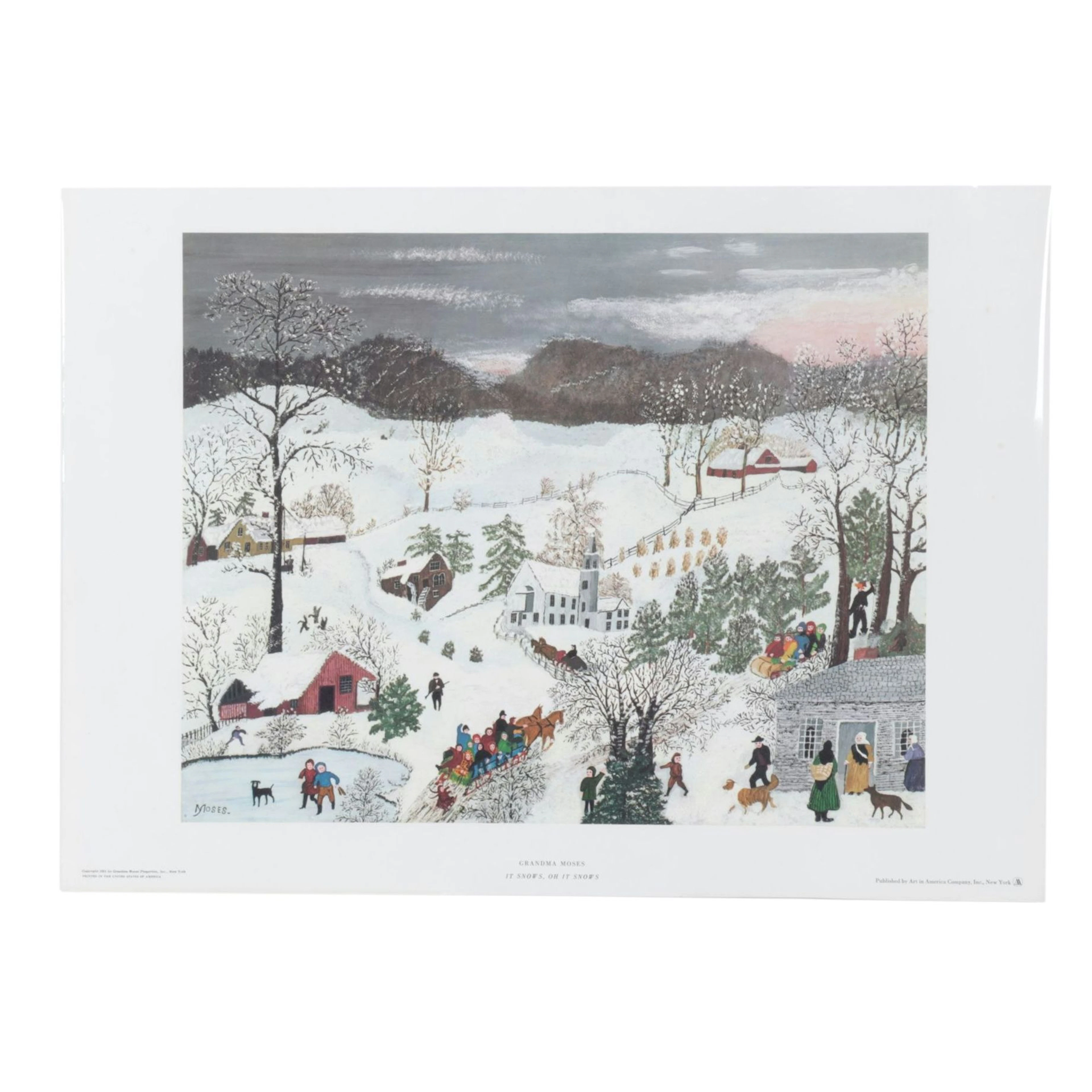 Offset Lithograph After Grandma Moses "It Snows, Oh It Snows," 1951