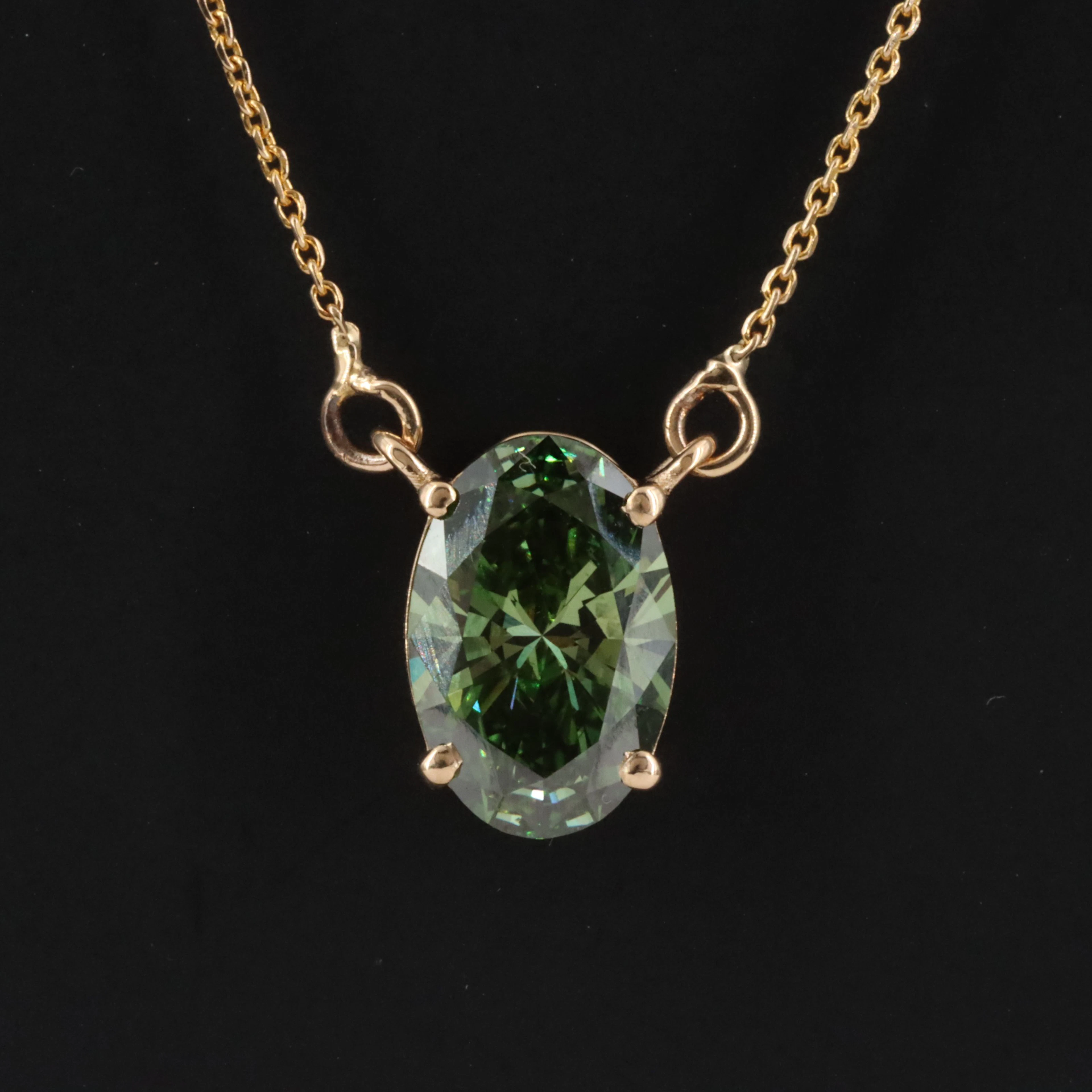 14K 2.04 CT Lab Grown Fancy Vivid Green Diamond Necklace with IGI Report