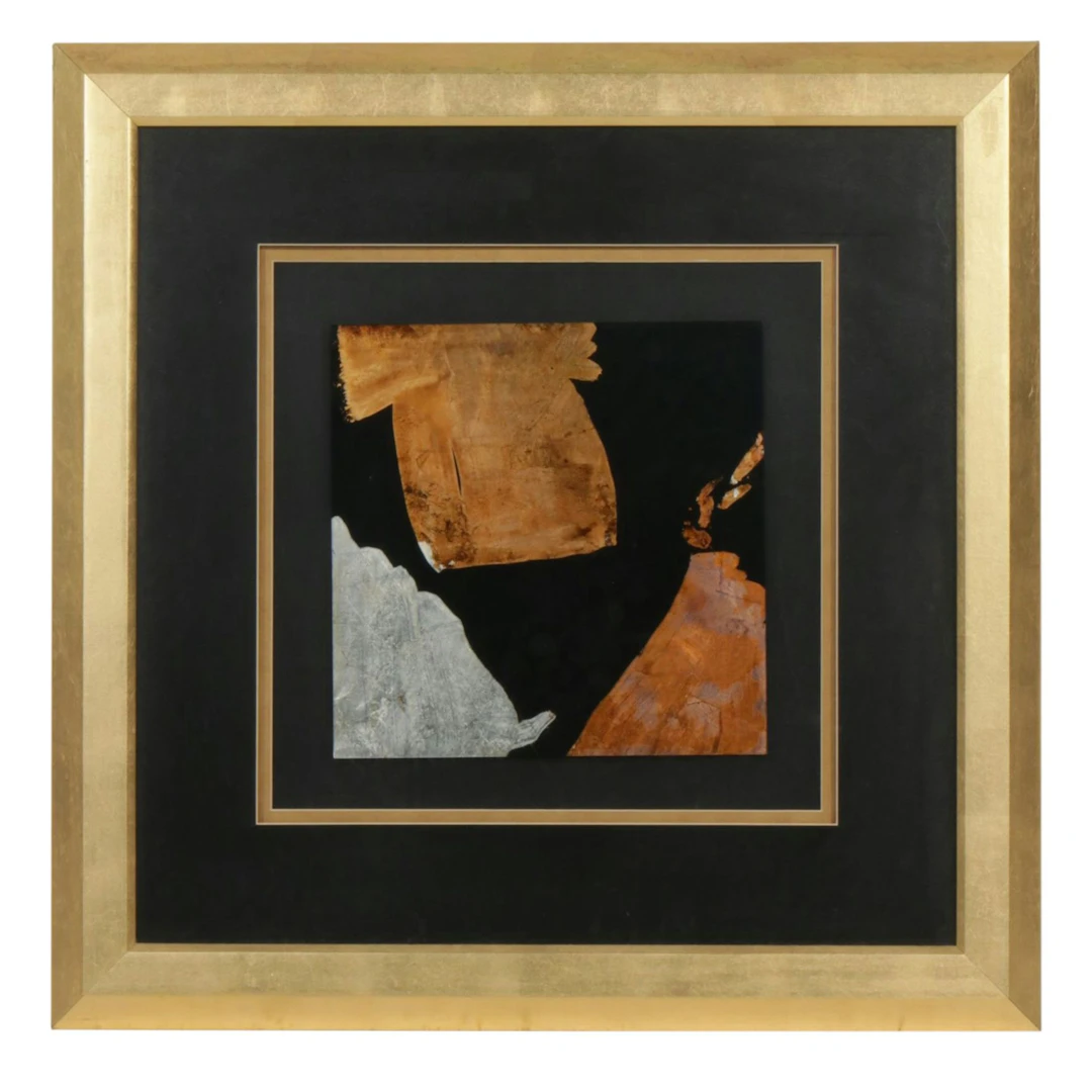 Abstract Mixed Media Reverse Painted Metallic Foil on Glass