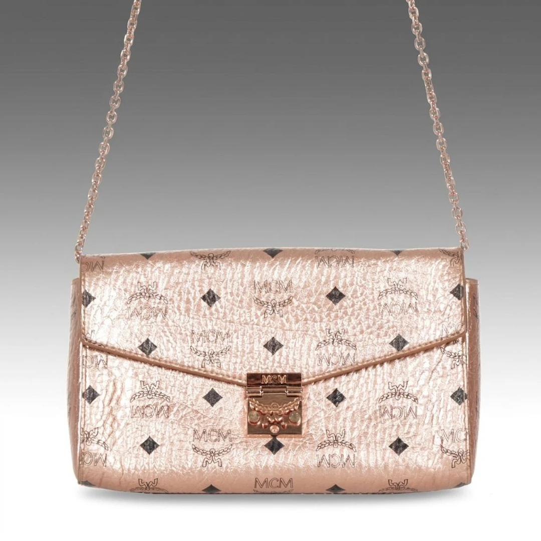 MCM Millie Crossbody Bag in Rose Gold Metallic Visetos Print Canvas