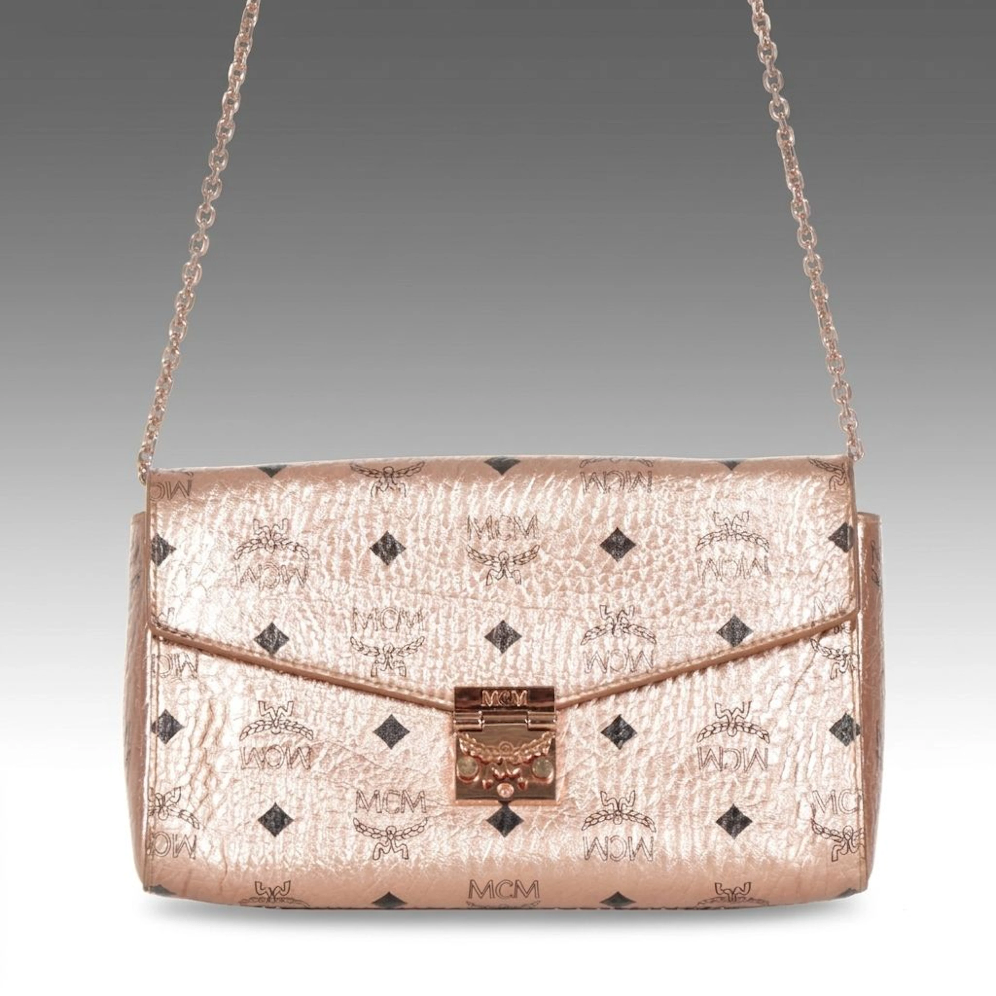 MCM Millie Crossbody Bag in Rose Gold Metallic Visetos Print Canvas
