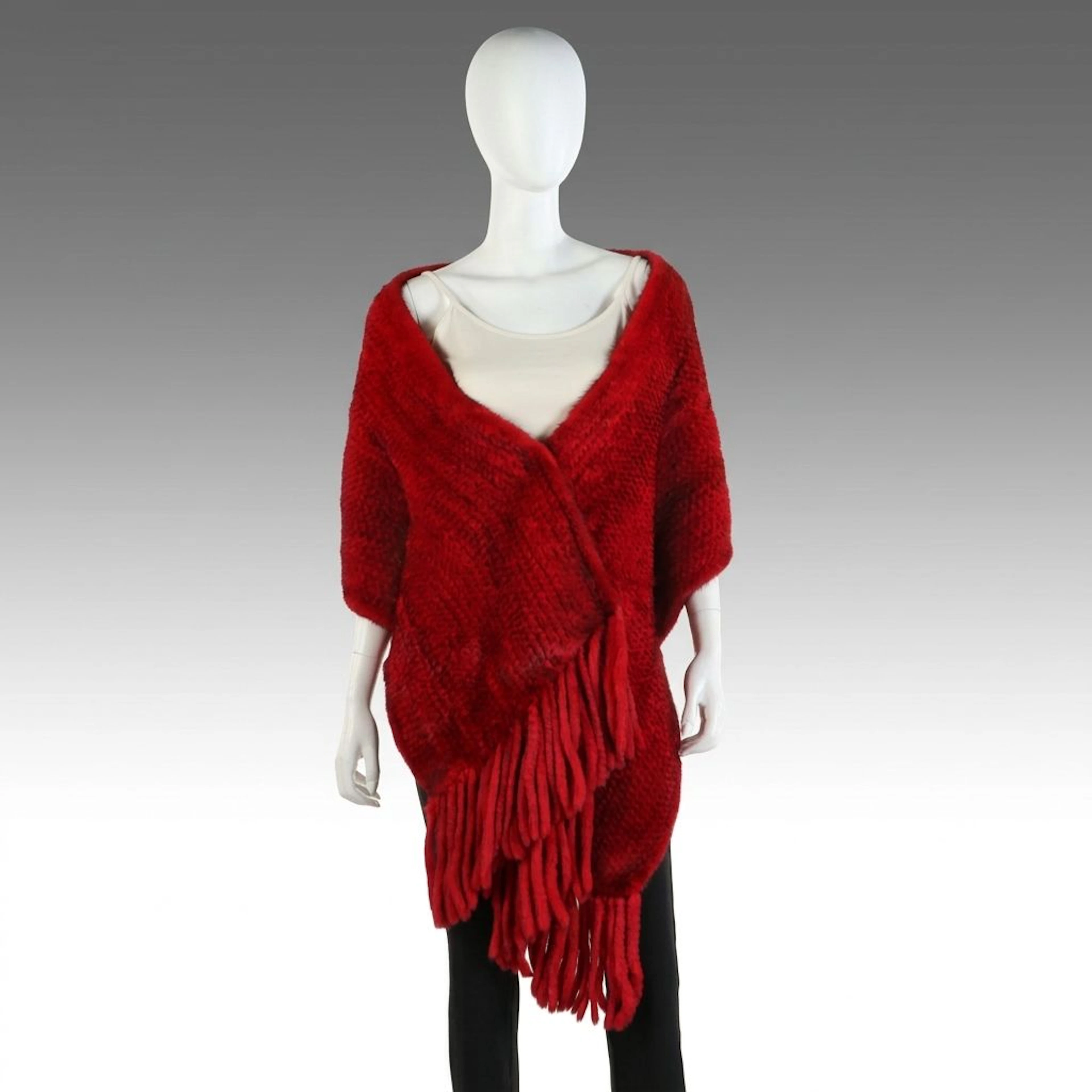 Dyed Mink Fur Flat Knit Fringed Stole