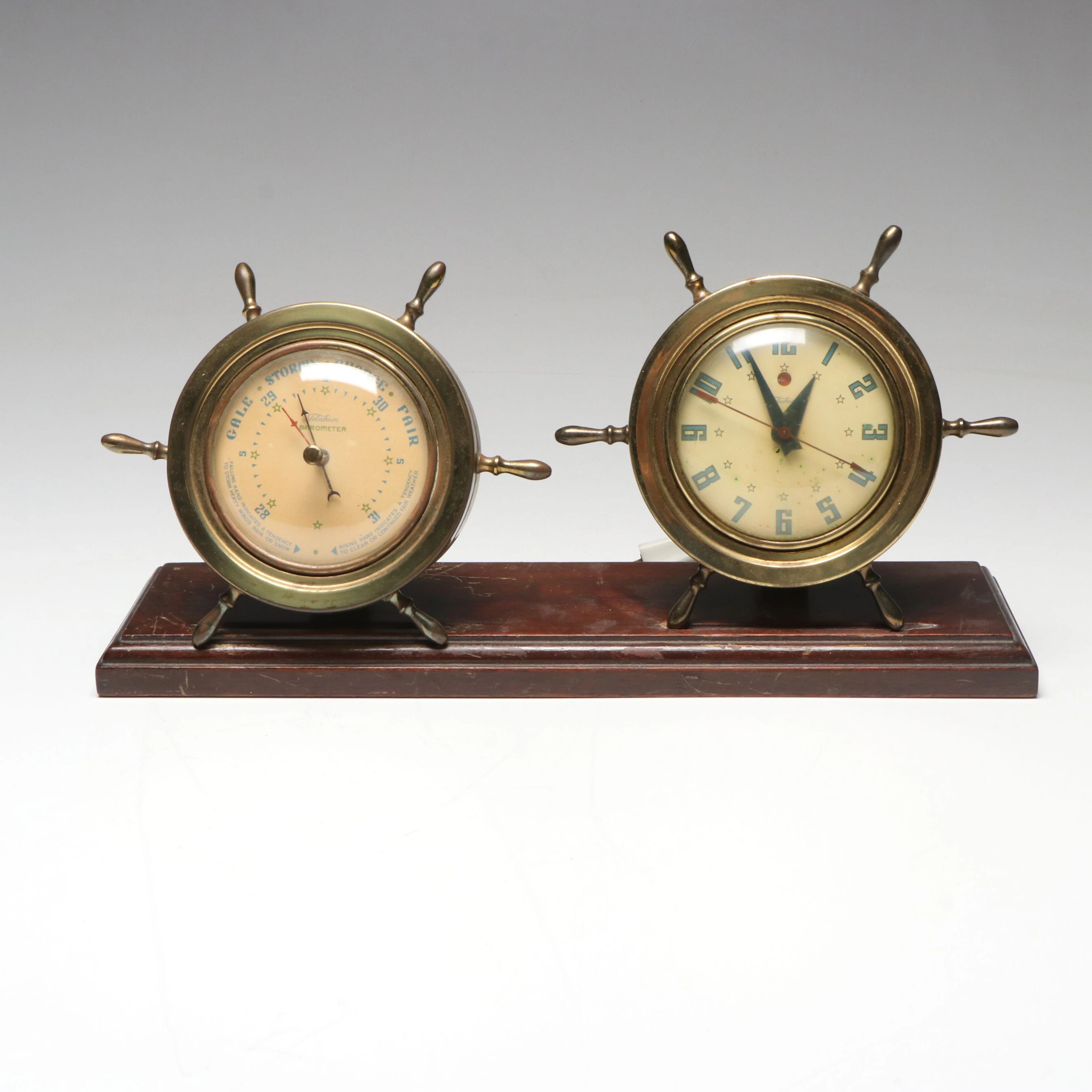 Telechron "Resolute" Ship's Wheel Desk Clock and Barometer, Mid-20th C.