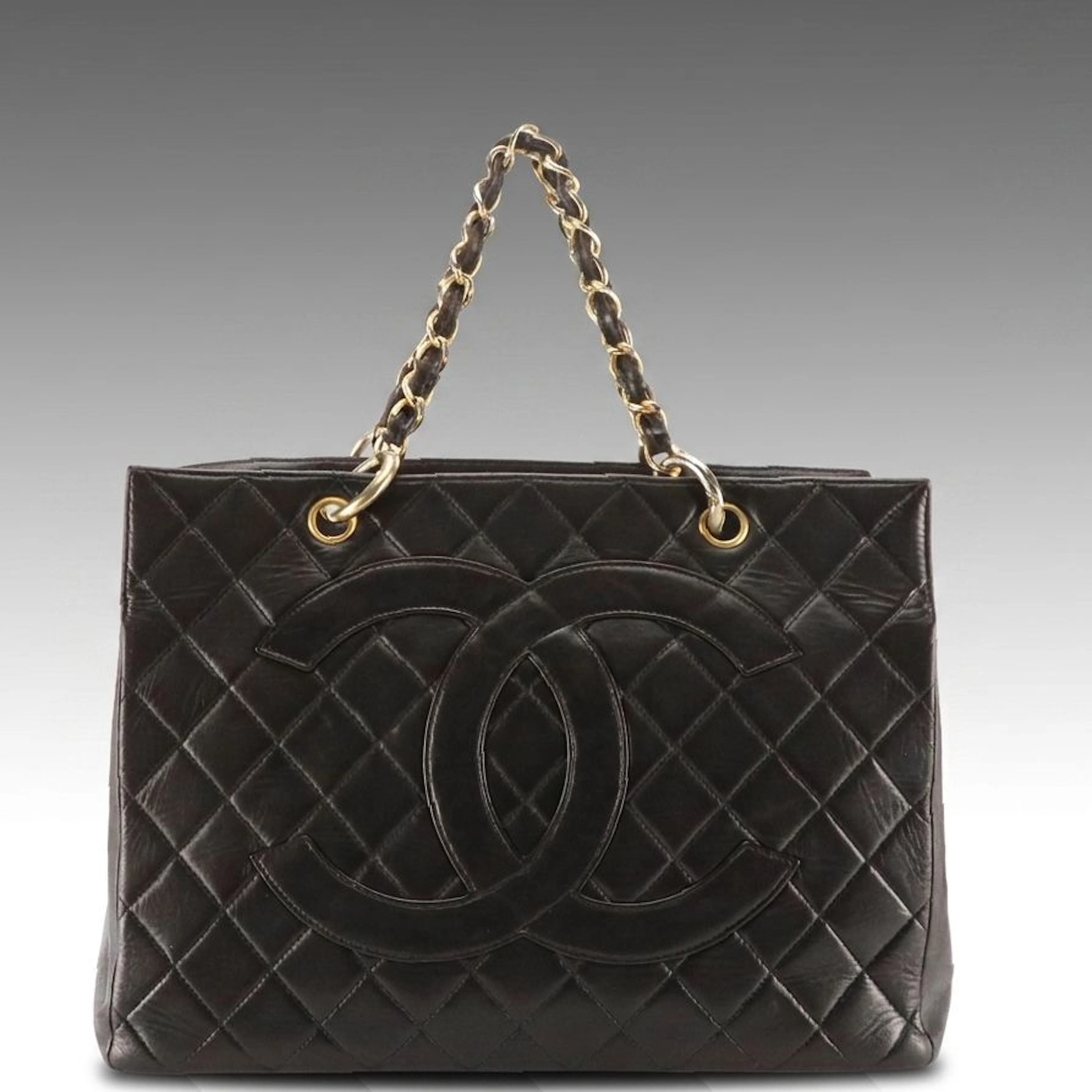 Chanel Chain Handle Grand Shopping Tote Bag in Quilted Lambskin Leather