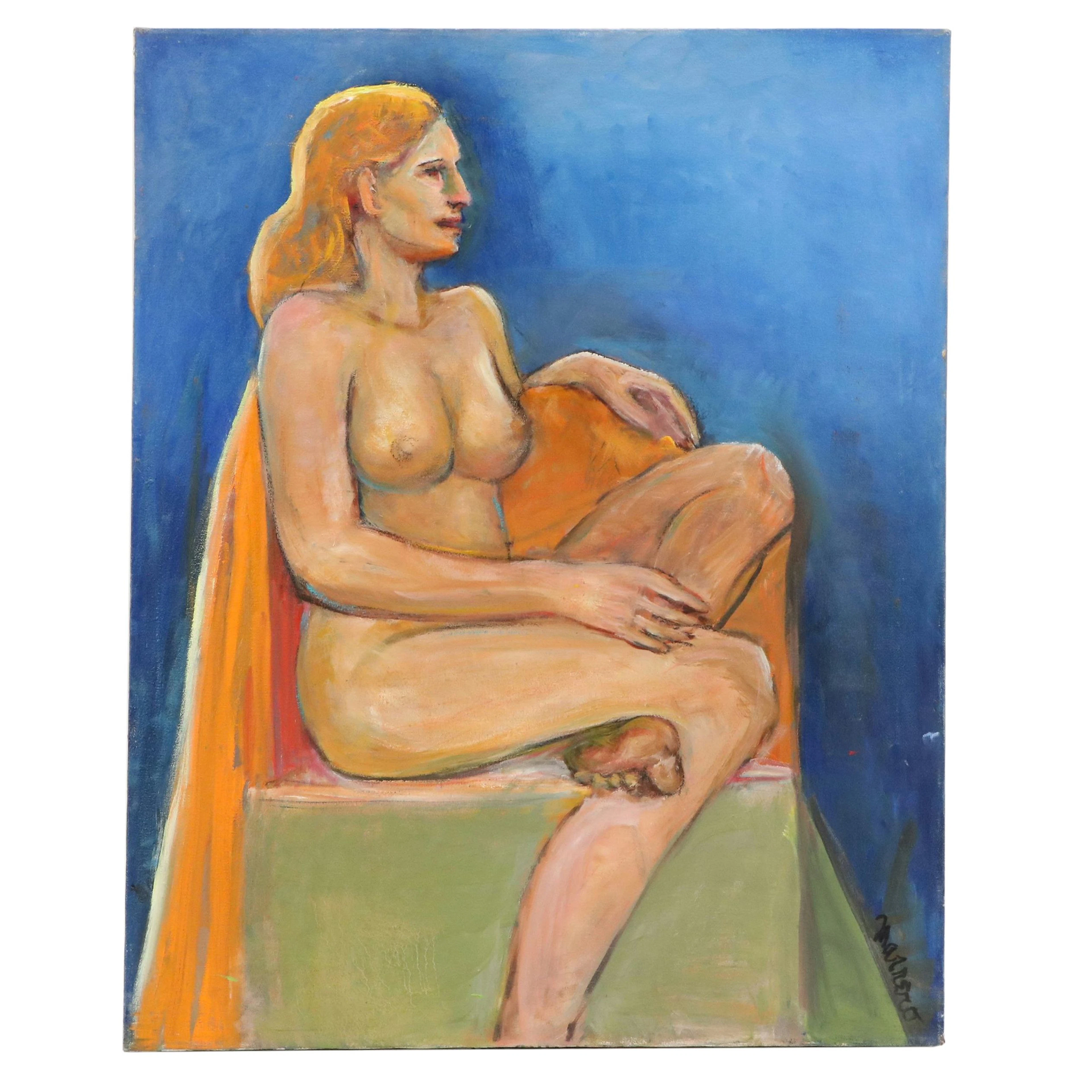Edith Susarret Marrero Oil Figure Painting of Seated Female Nude