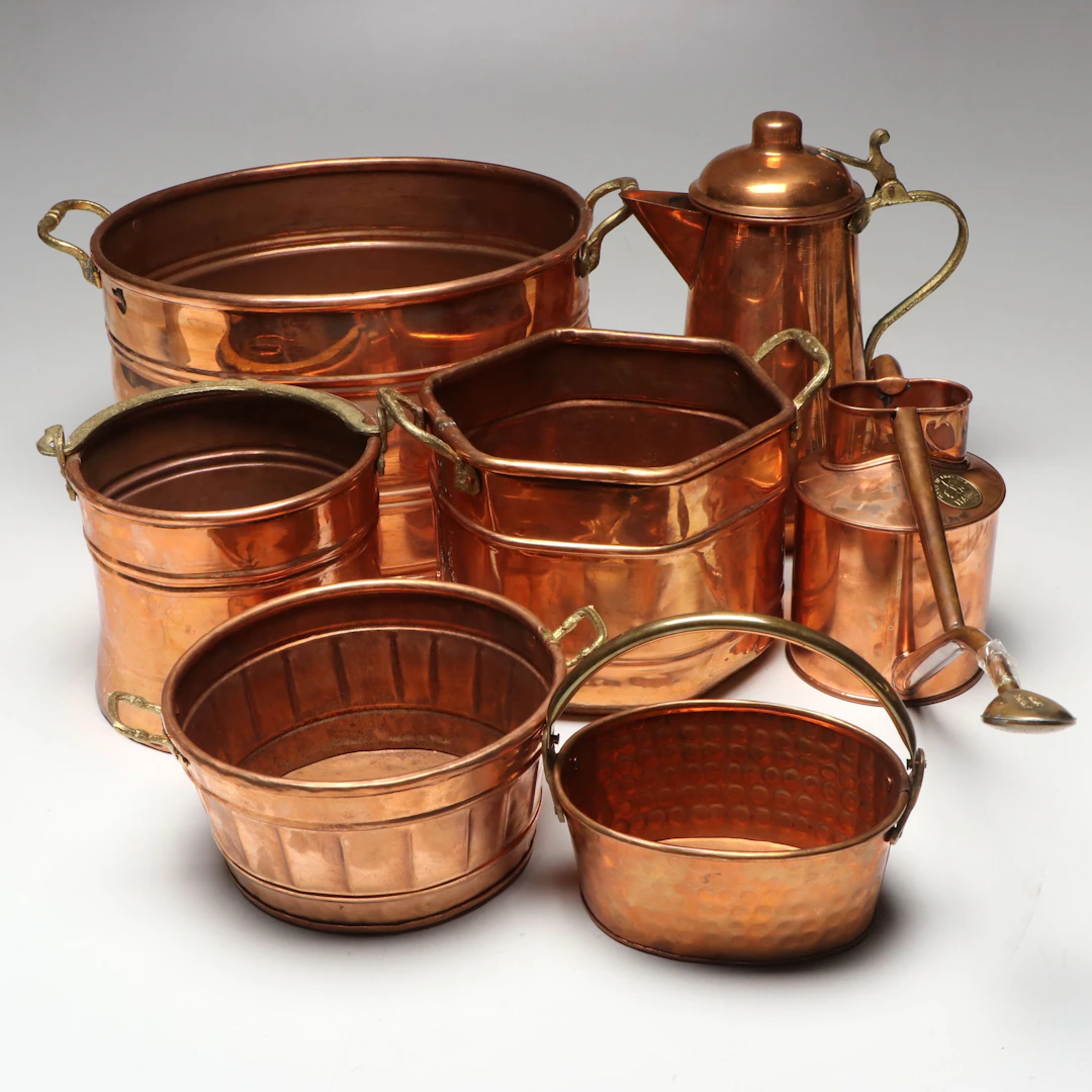 Copper Cachepots and Other Décor, Mid to Late 20th Century