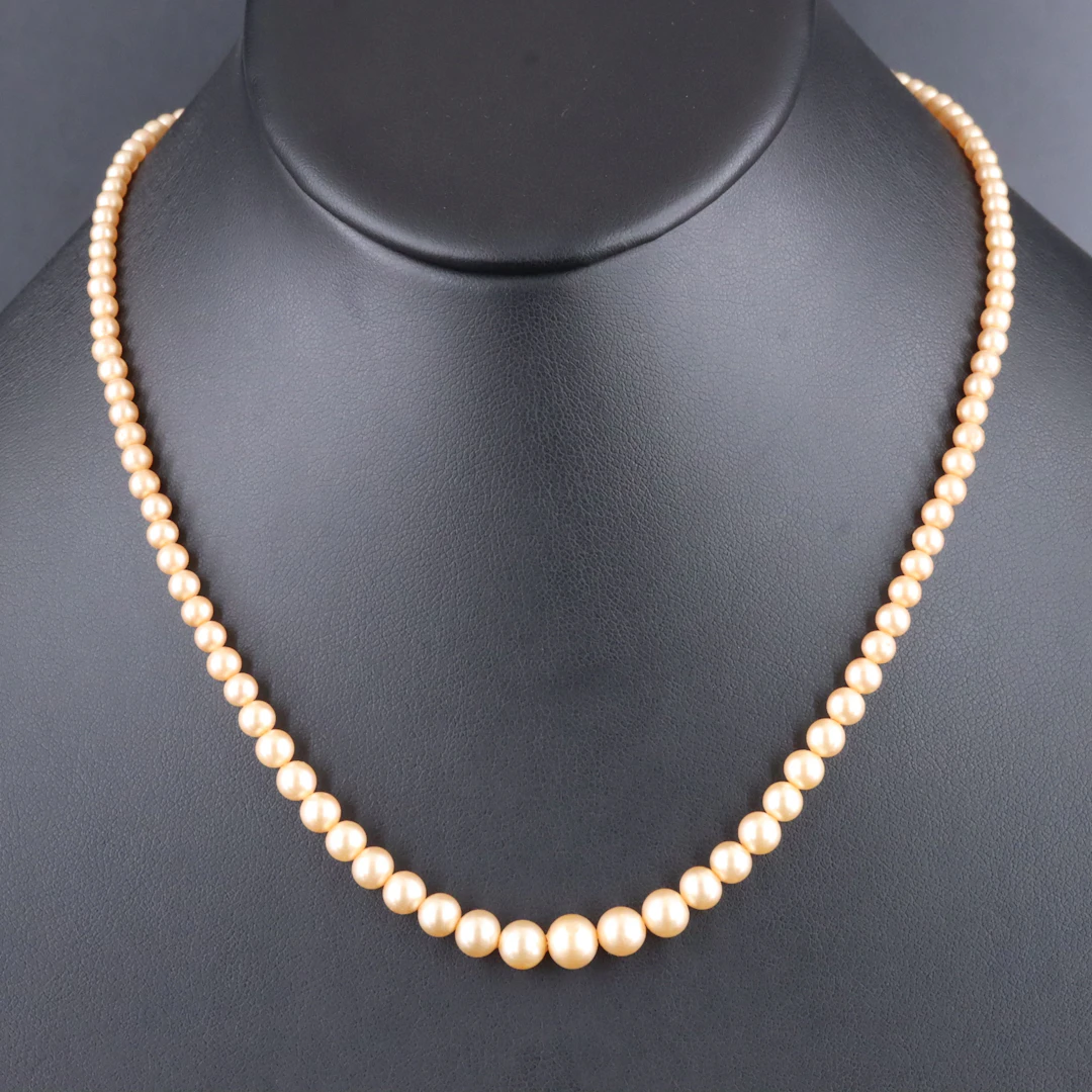 Graduated Faux Pearl Necklace with Sterling Clasp