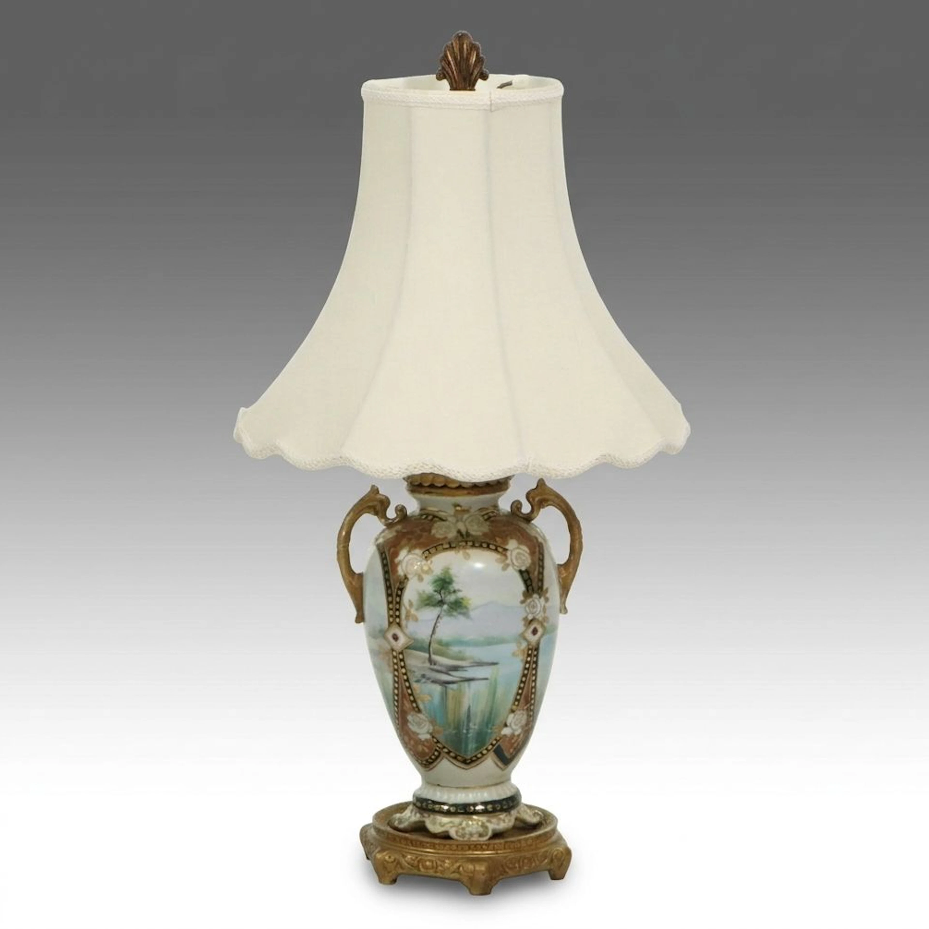 European Style Hand-Painted and Gilt Decorated Porcelain Urn Table Lamp