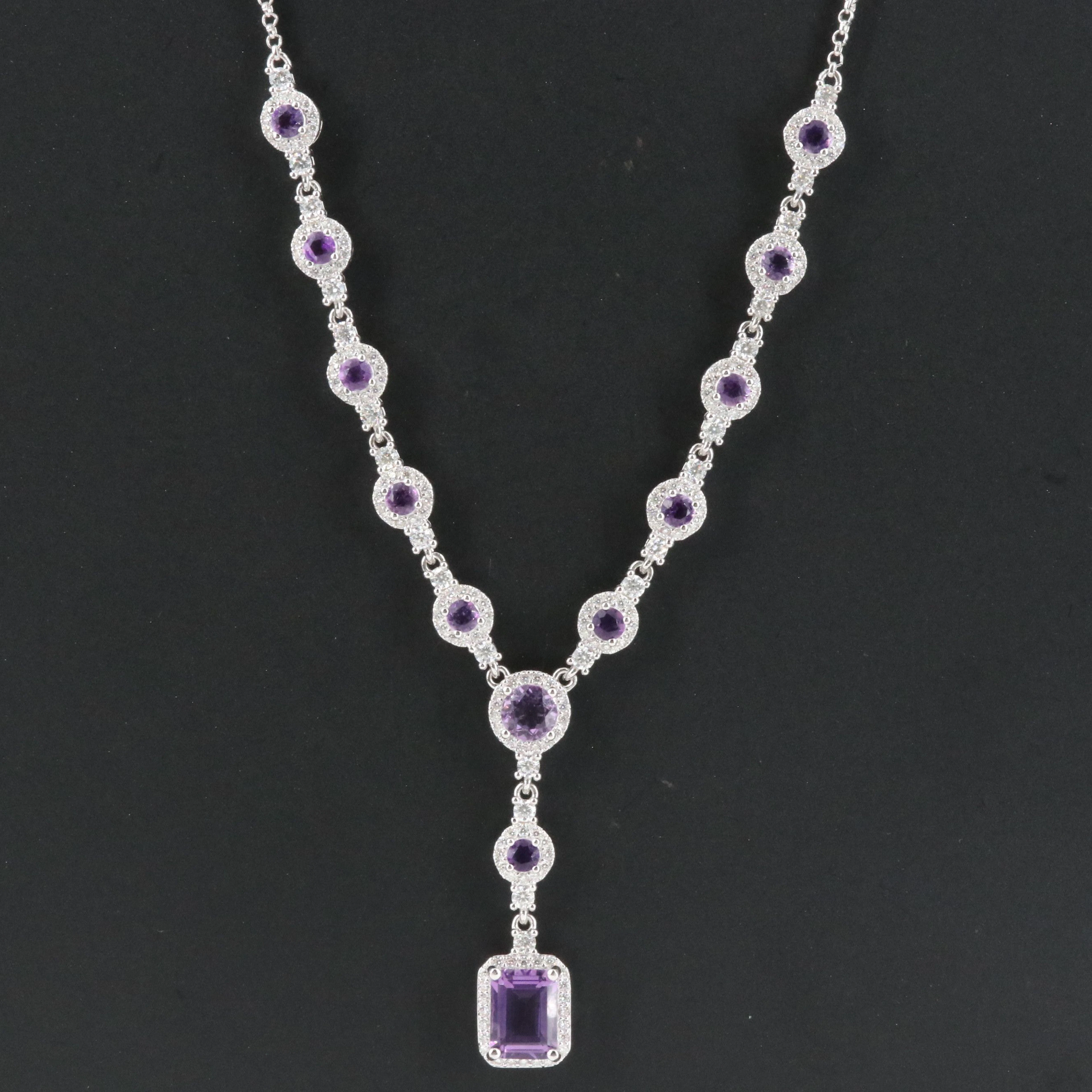 Sterling Amethyst and Moissanite Lariat Necklace