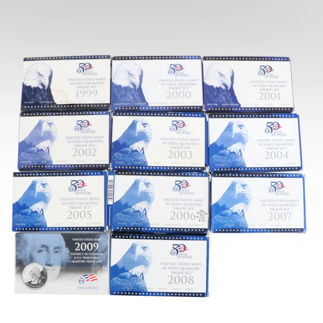 Set of Eleven Different State Quarters Proof Sets