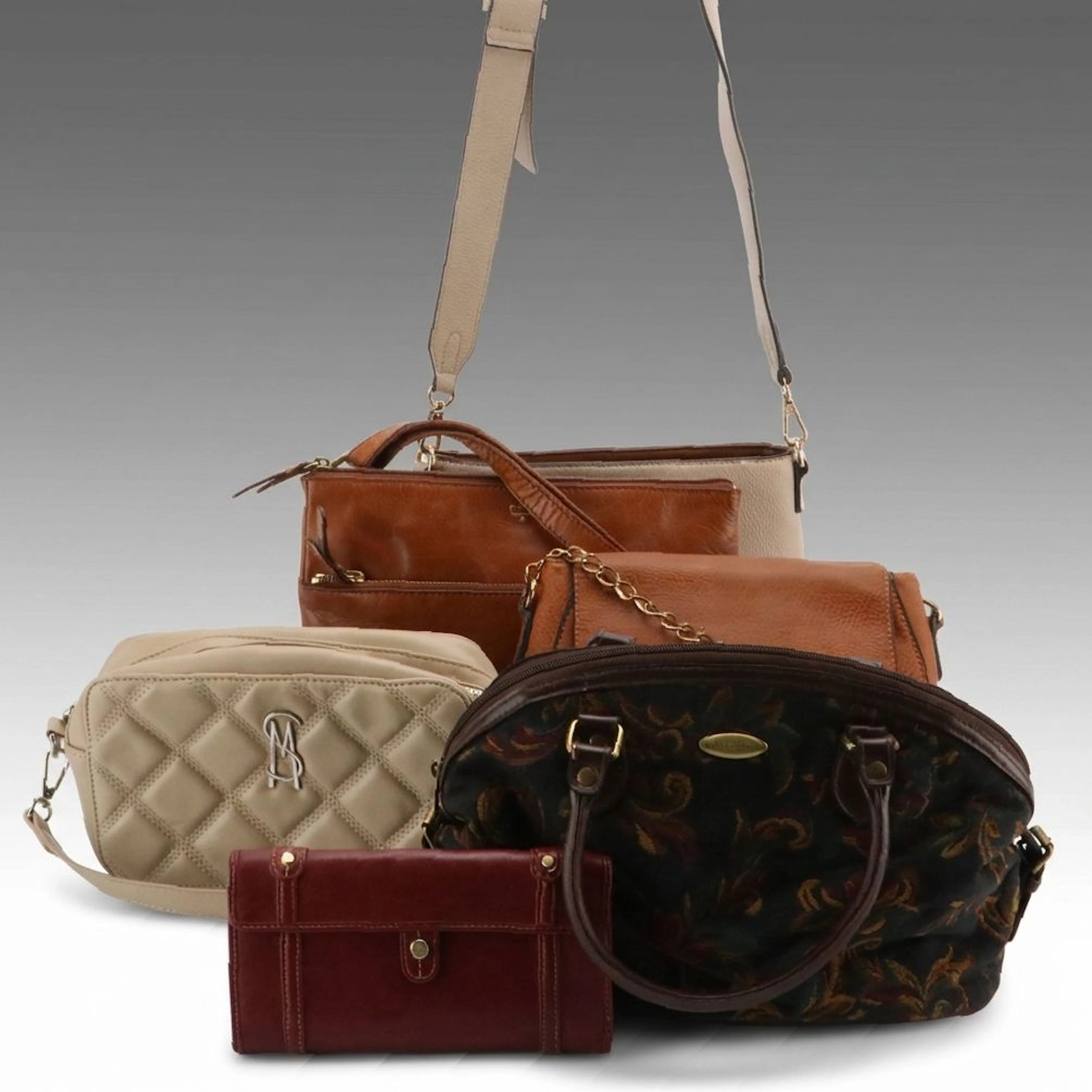 Fossil Brown Leather Crossbody, Liz Claiborne Tapestry Satchel and Other Bags