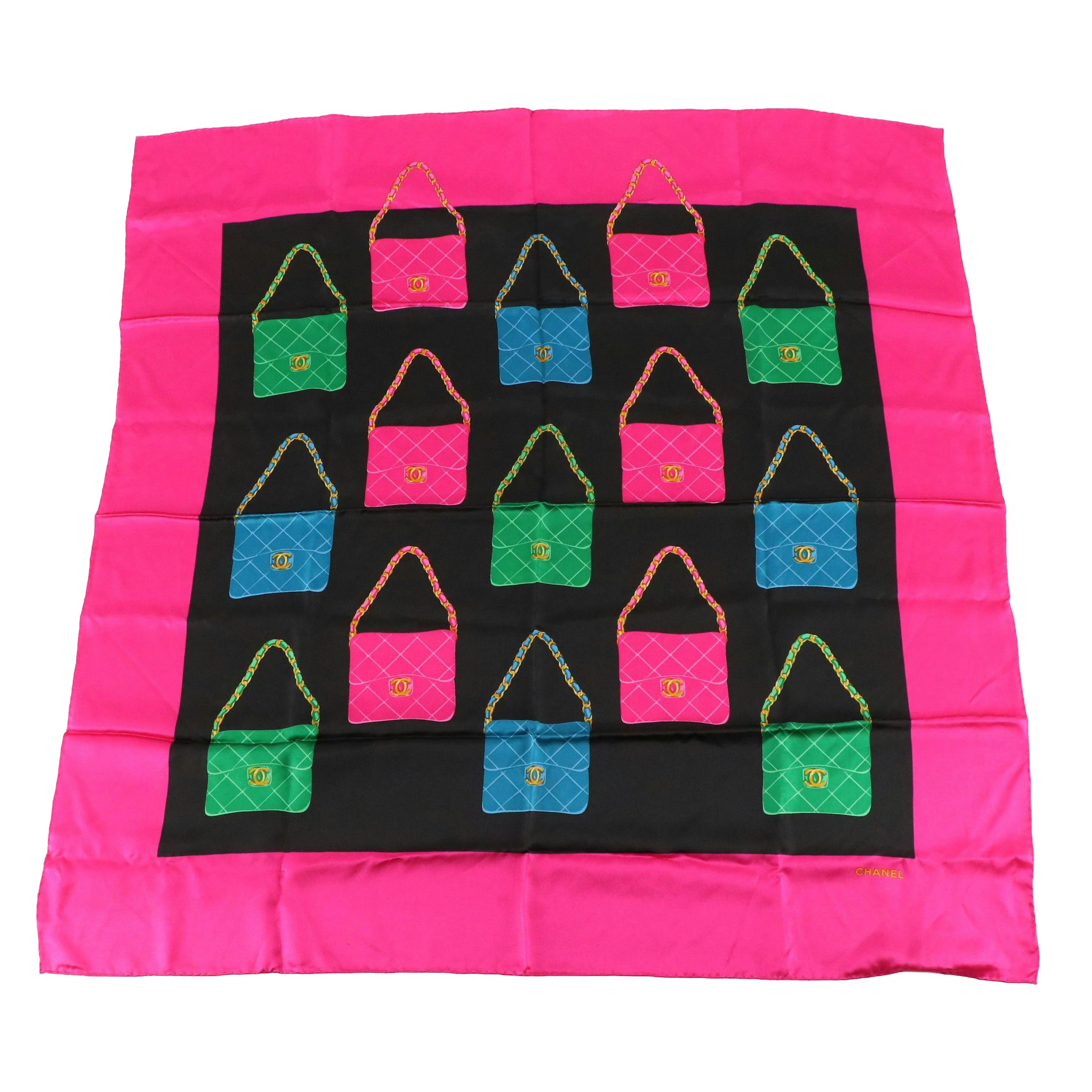 Chanel Multicolor Classic Flap Bag Printed Silk Scarf