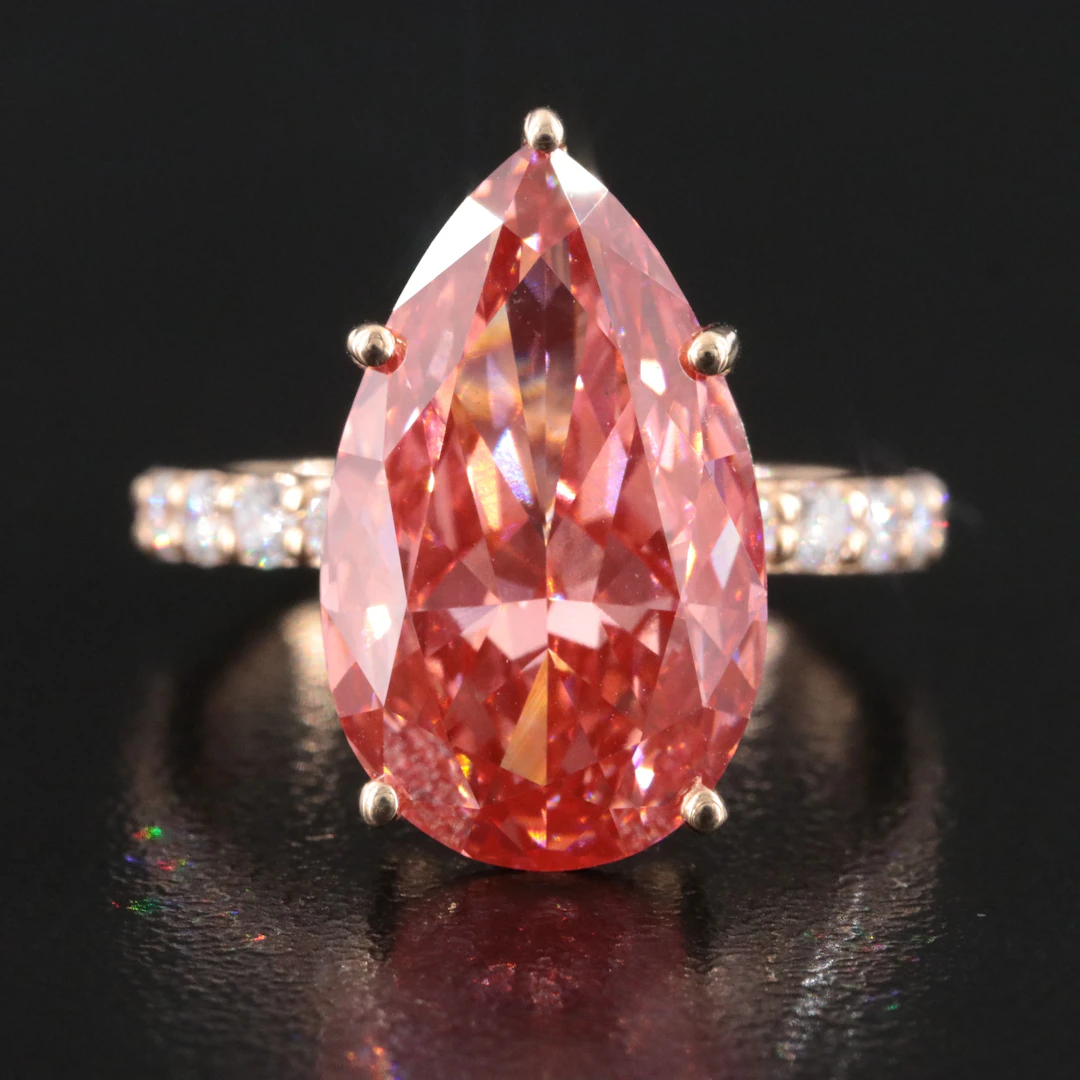 14K 10.53 CTW Lab Grown Diamond Ring with Fancy Vivid Pink and IGI Report