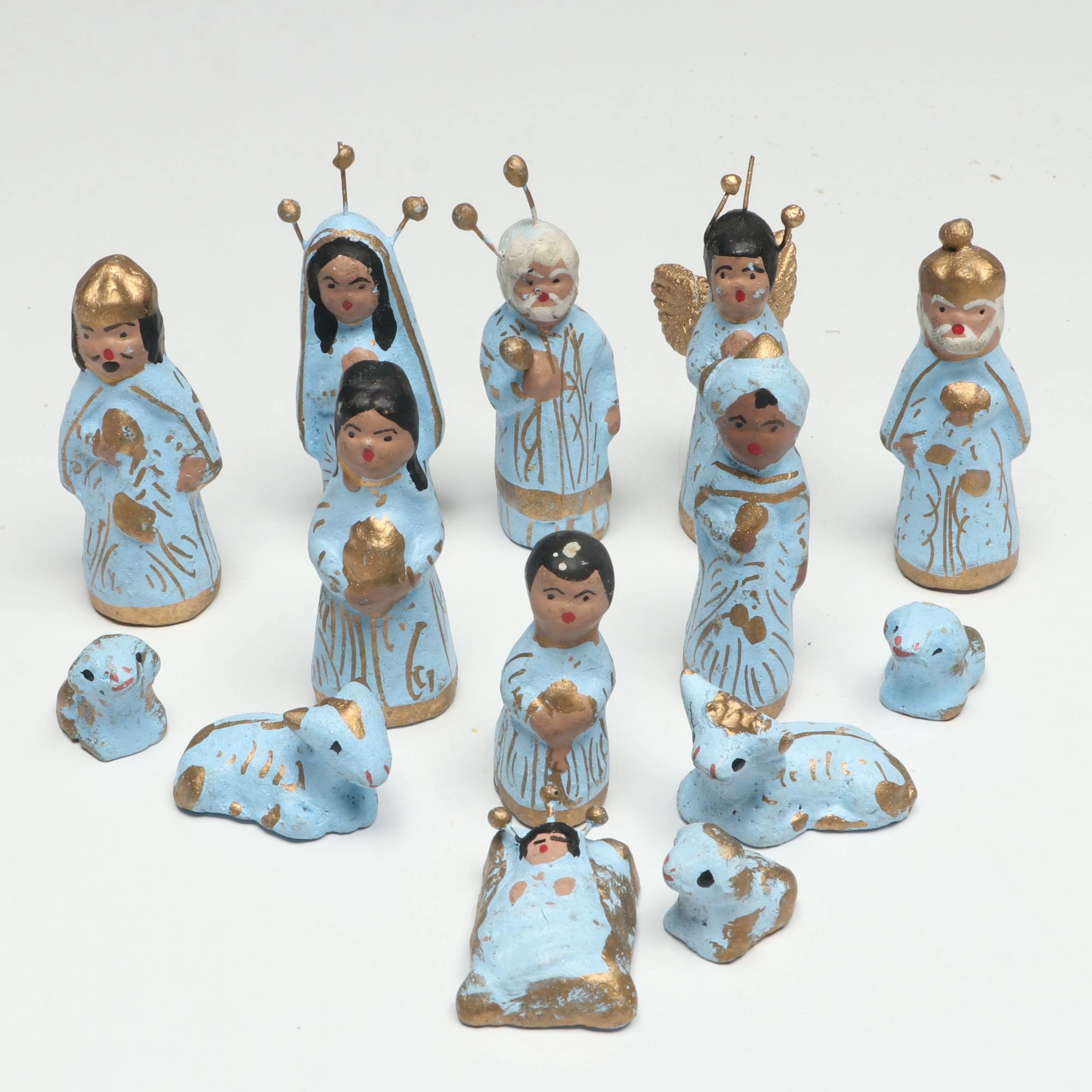 Mexican Folk Art Style Hand-Painted Ceramic Nativity Figurines