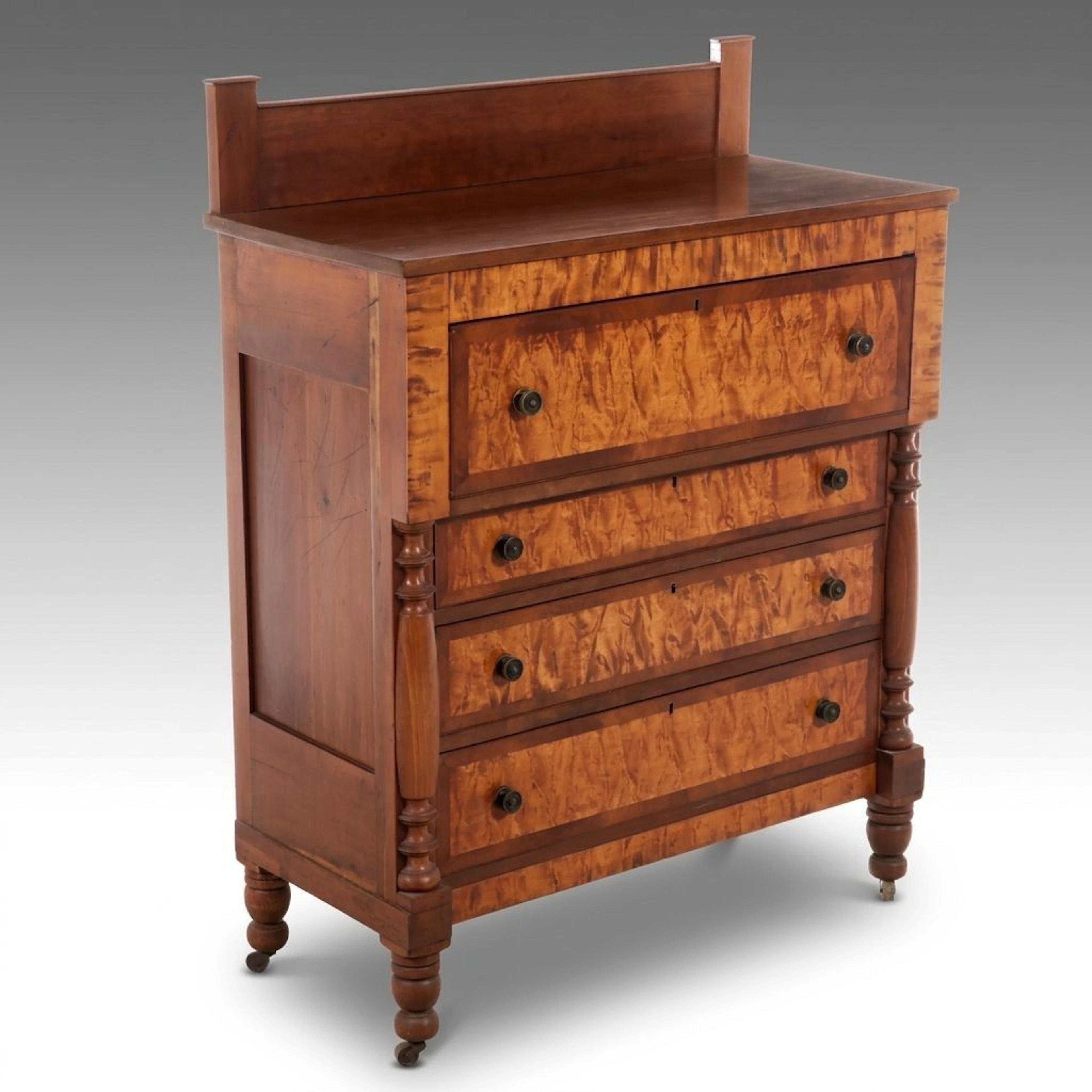 American Empire Bird's-Eye Maple and Cherry Chest of Drawers, Mid-19th Century
