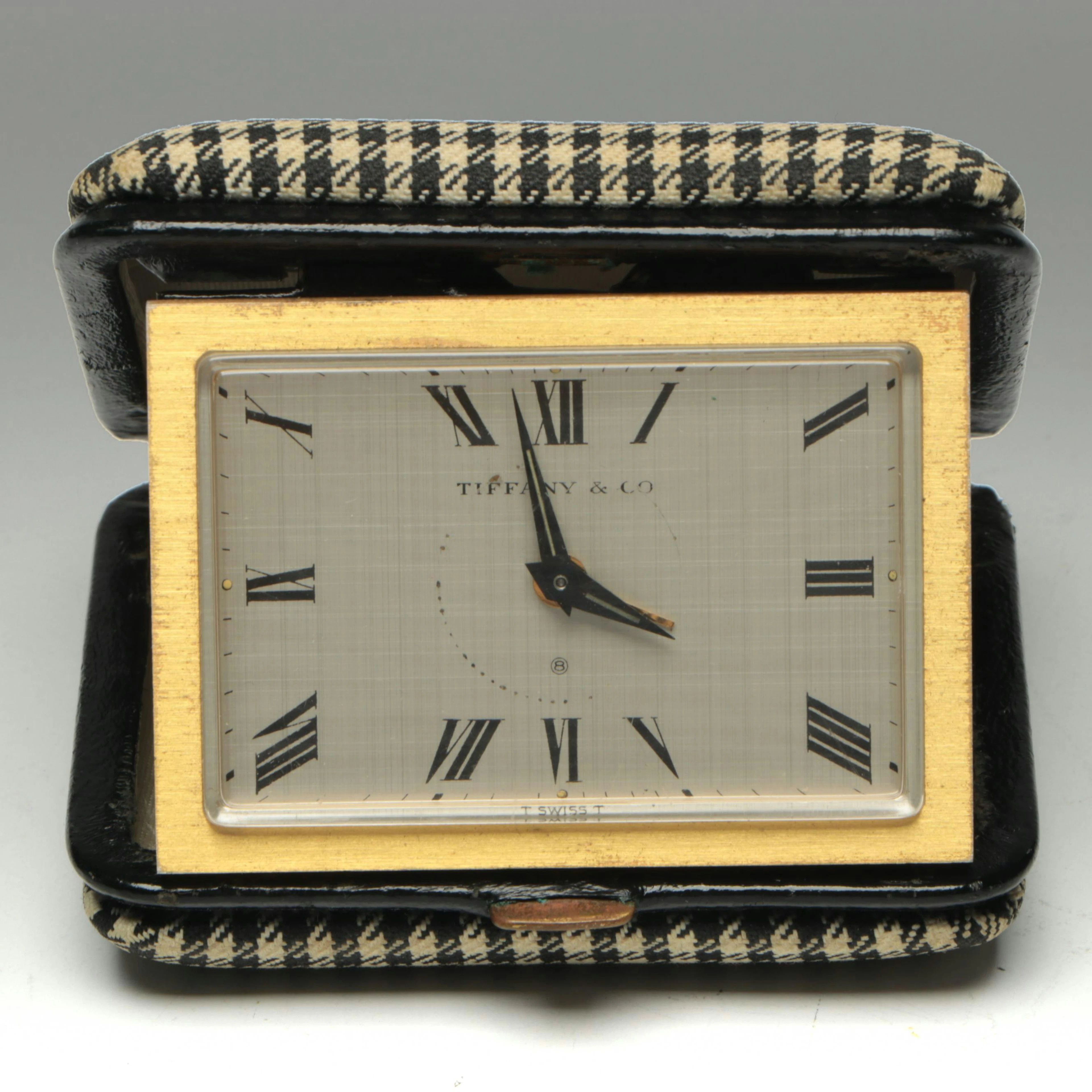 Vintage Tiffany & Co. Travel Clock in Houndstooth Case