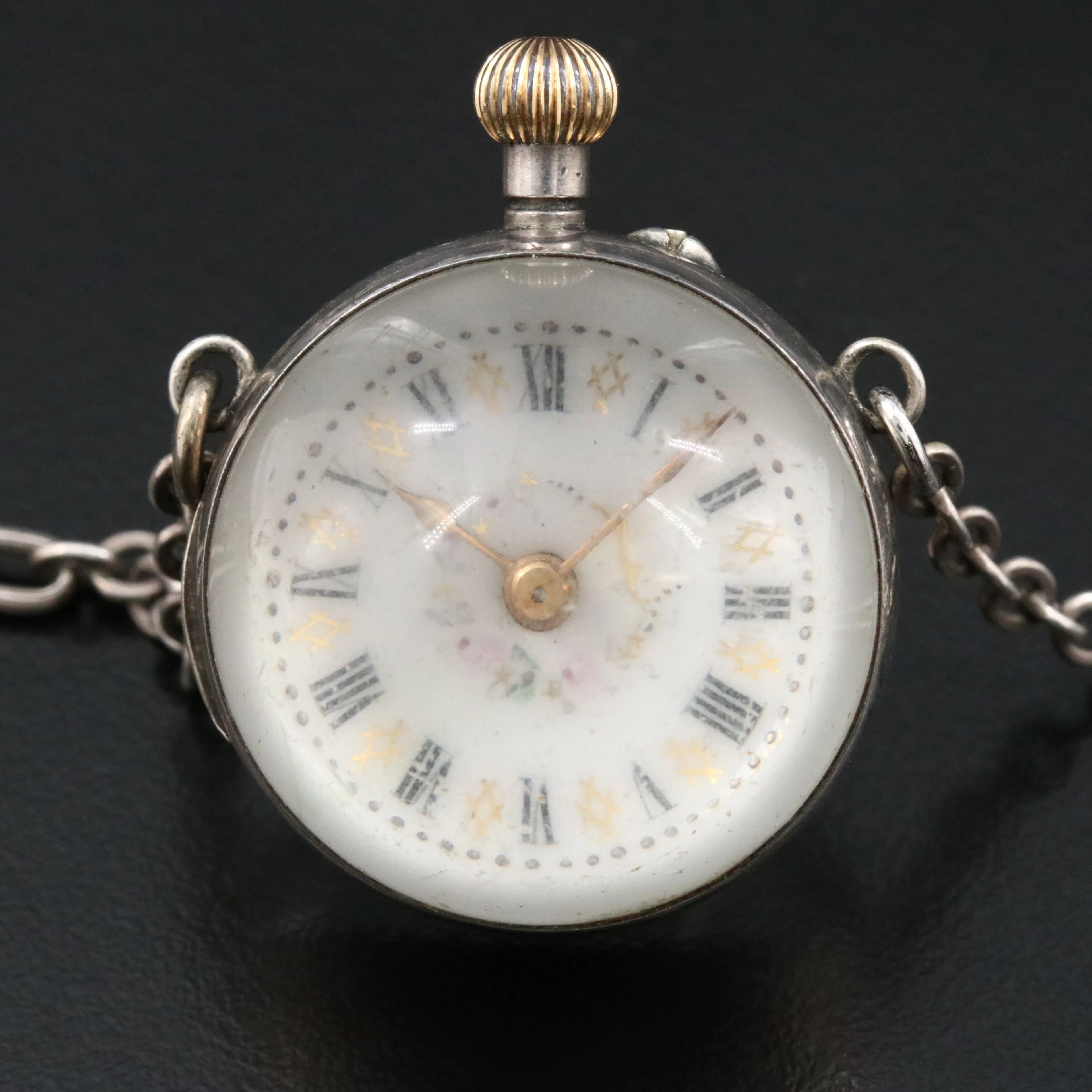 Victorian Swiss Sterling Silver Pendant Ball Watch c.1885-1905