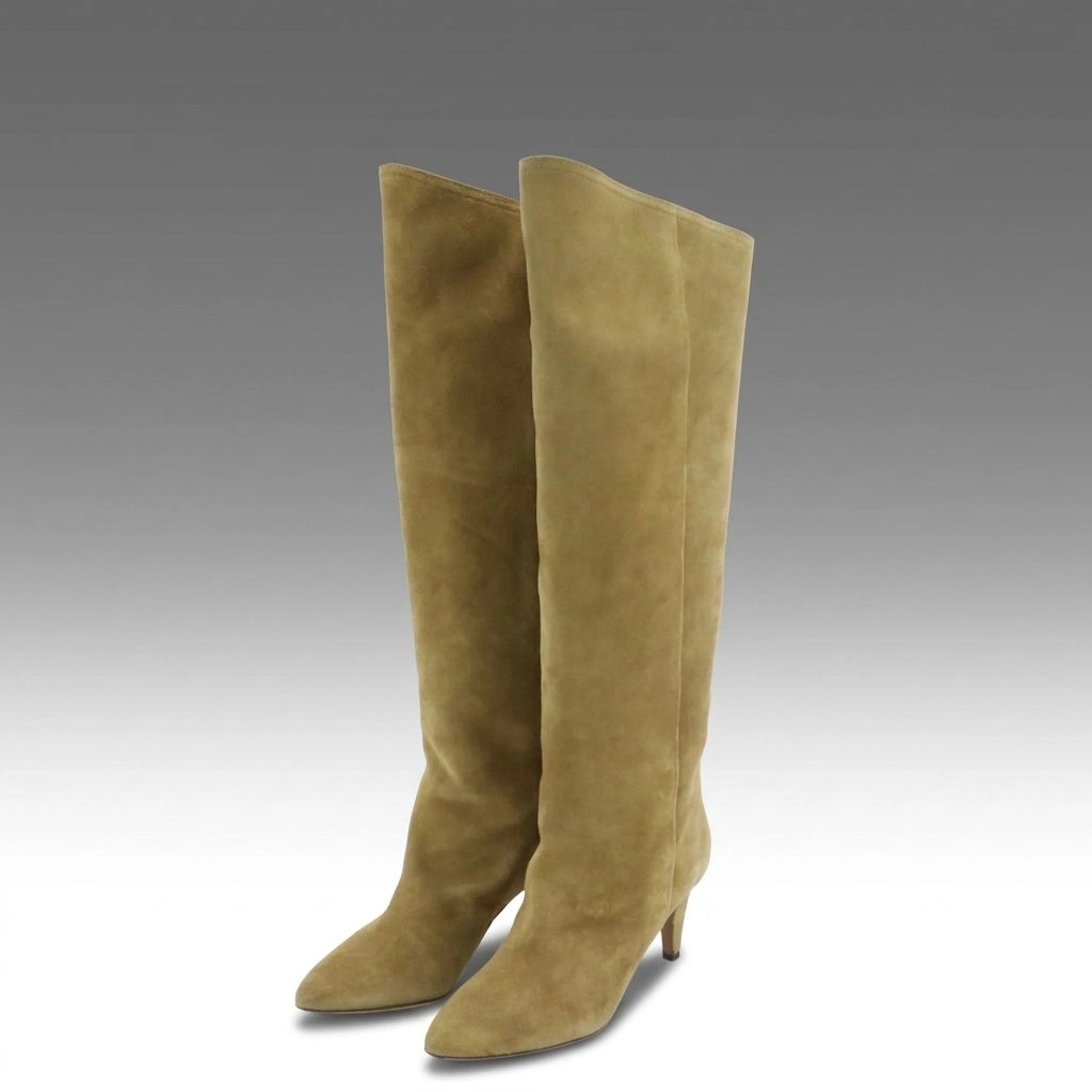Isabel Marant Lispa Heeled Knee-High Boots in Brown Suede Leather with Box
