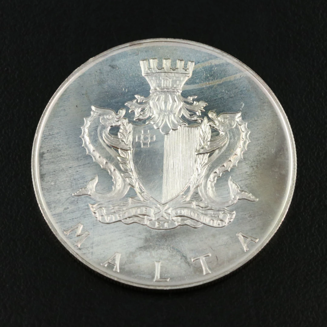 1972 Malta Silver Four Pound Silver Coin