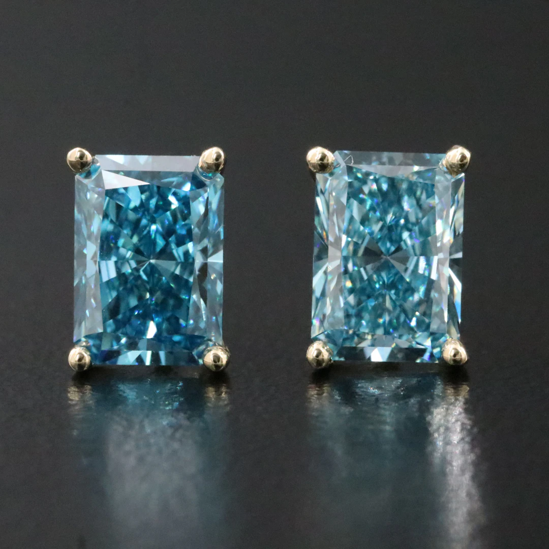 14K 3.17 CTW Lab Grown Fancy Vivid Blue Diamond Stud Earrings with IGI Reports
