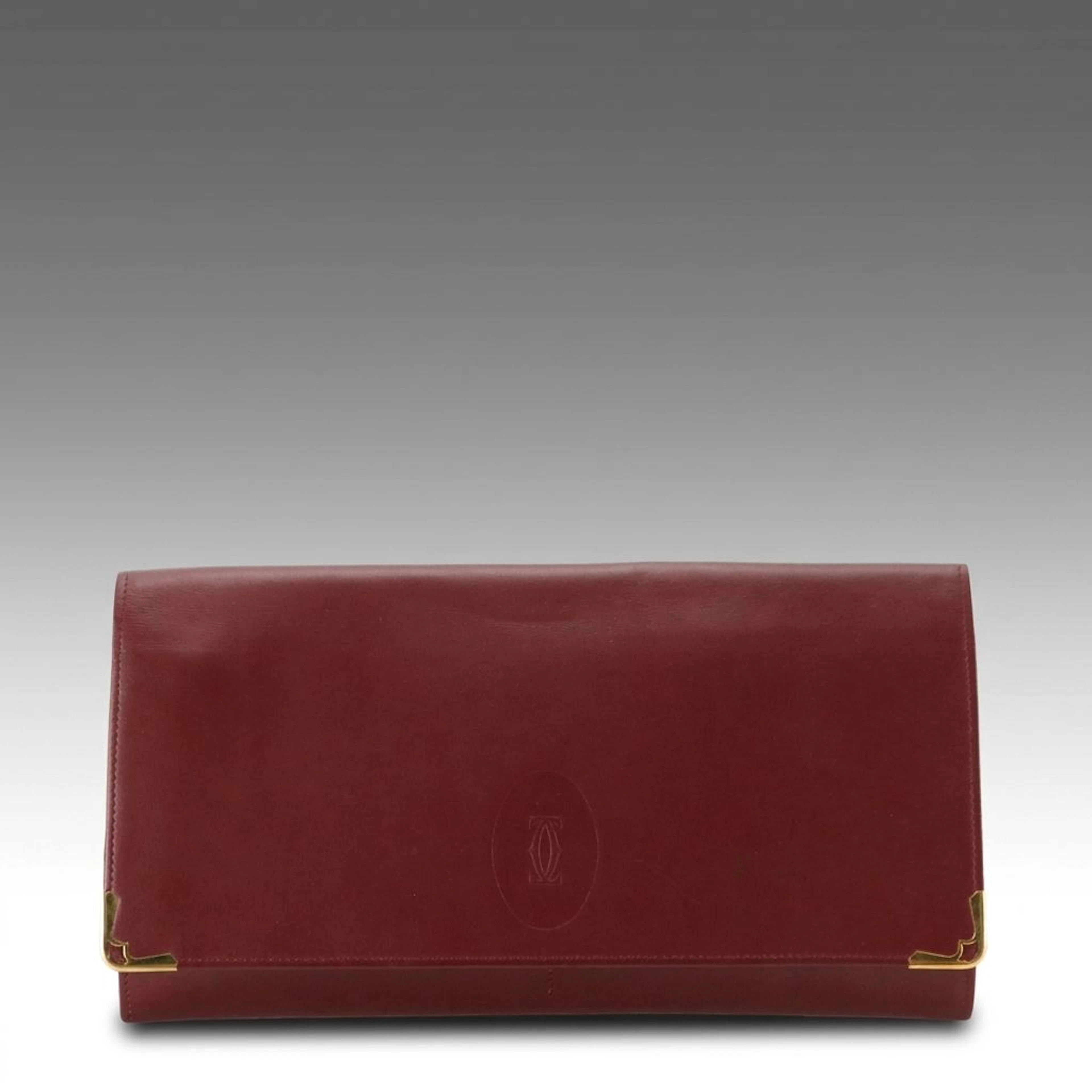 Cartier Full Flap Organizer Wallet/Clutch in Burgundy Calfskin Leather